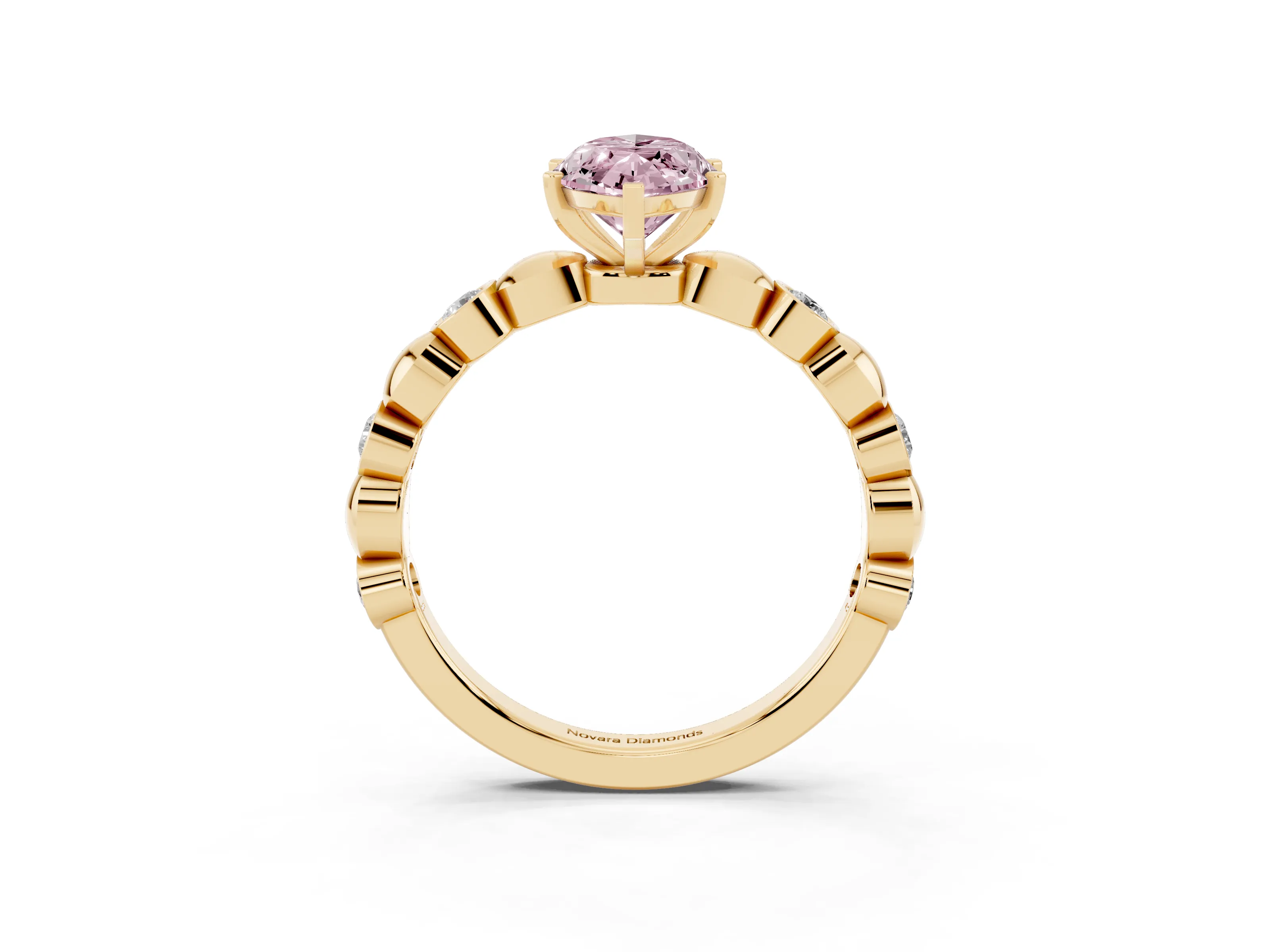 Fancy Pink Marquise Cut Diamond Solitaire Ring Set in Yellow gold with Bezel-Set Accents on Beaded Band and Prong Setting