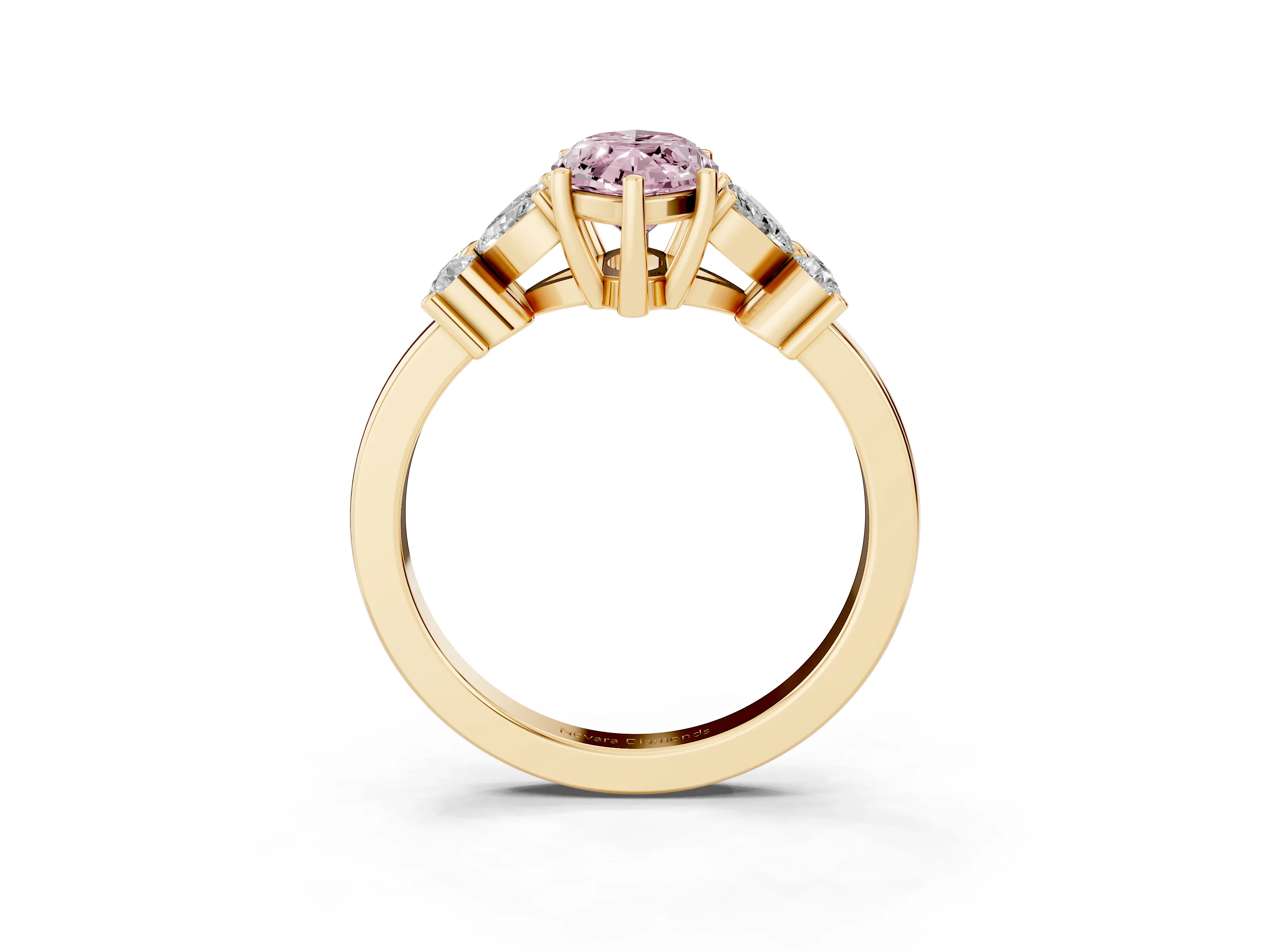 Fancy Pink Marquise Cut Diamond Floral Cluster Ring Set in Yellow gold with Marquise Petals and Prong Setting
