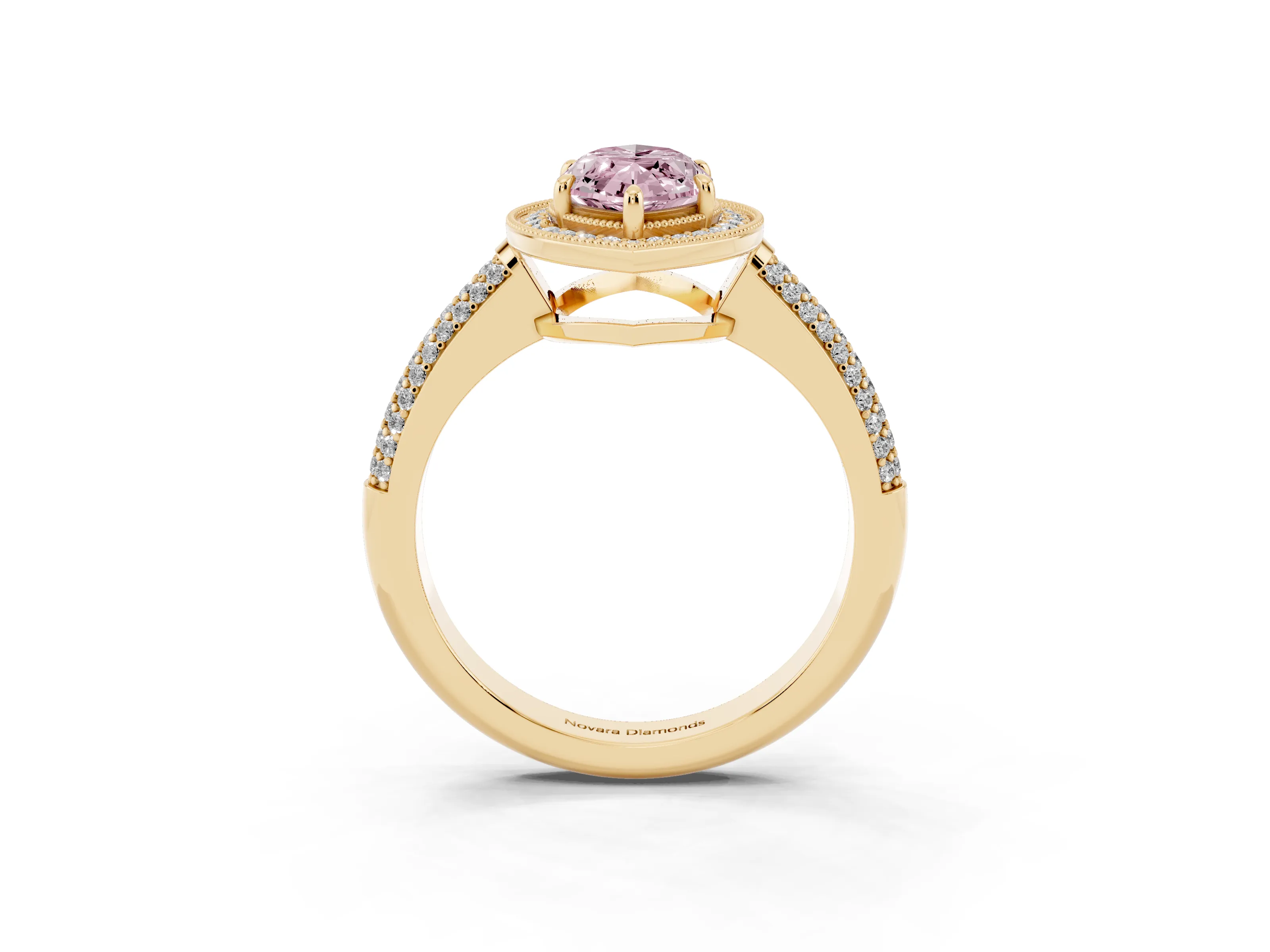 Fancy Pink Marquise Cut Diamond Halo Pavé Band Set in Yellow gold with Prong Setting