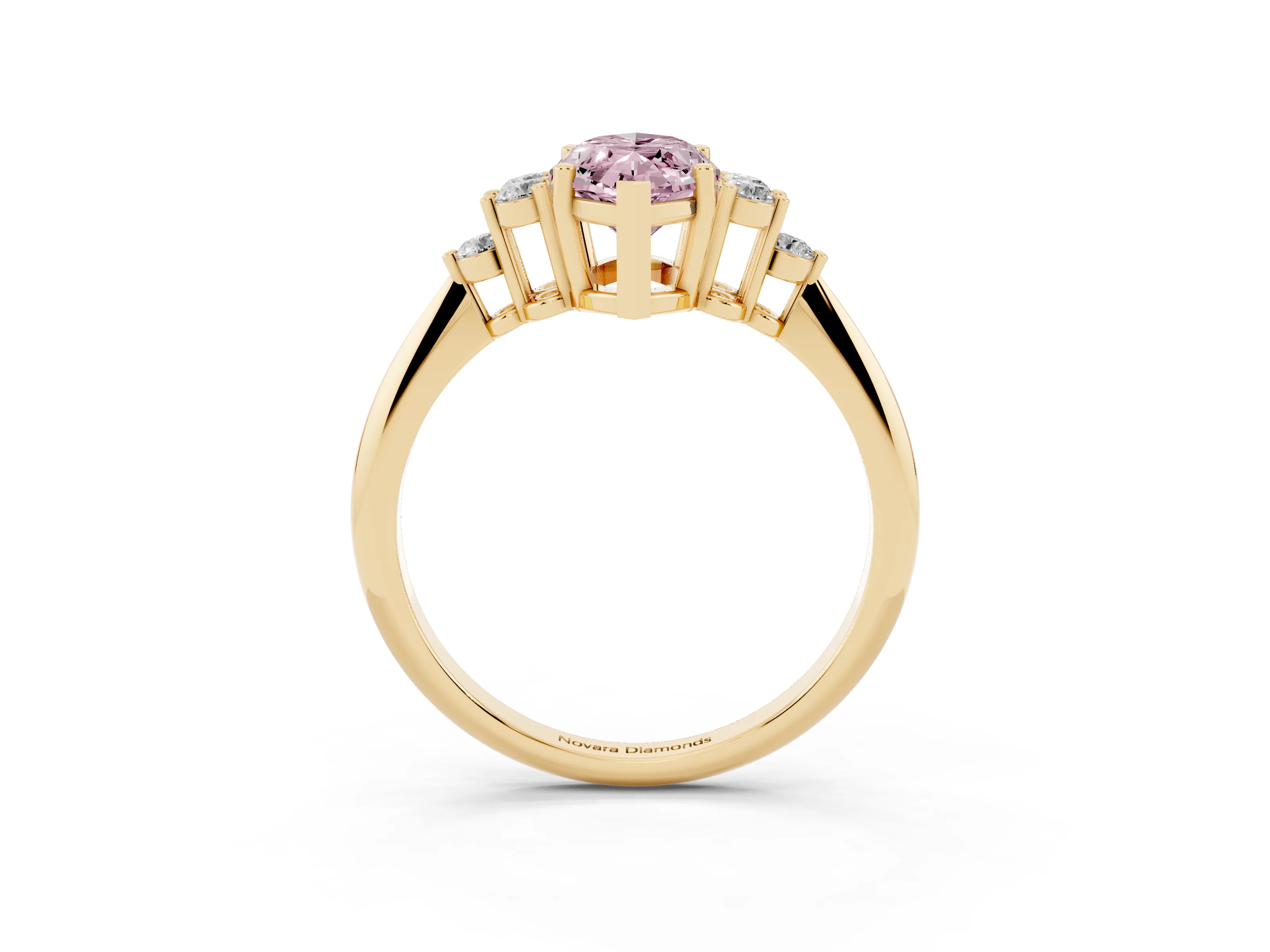 Fancy Pink Marquise Cut Diamond Cluster Ring Set in Yellow gold with Plain Band and Prong Setting