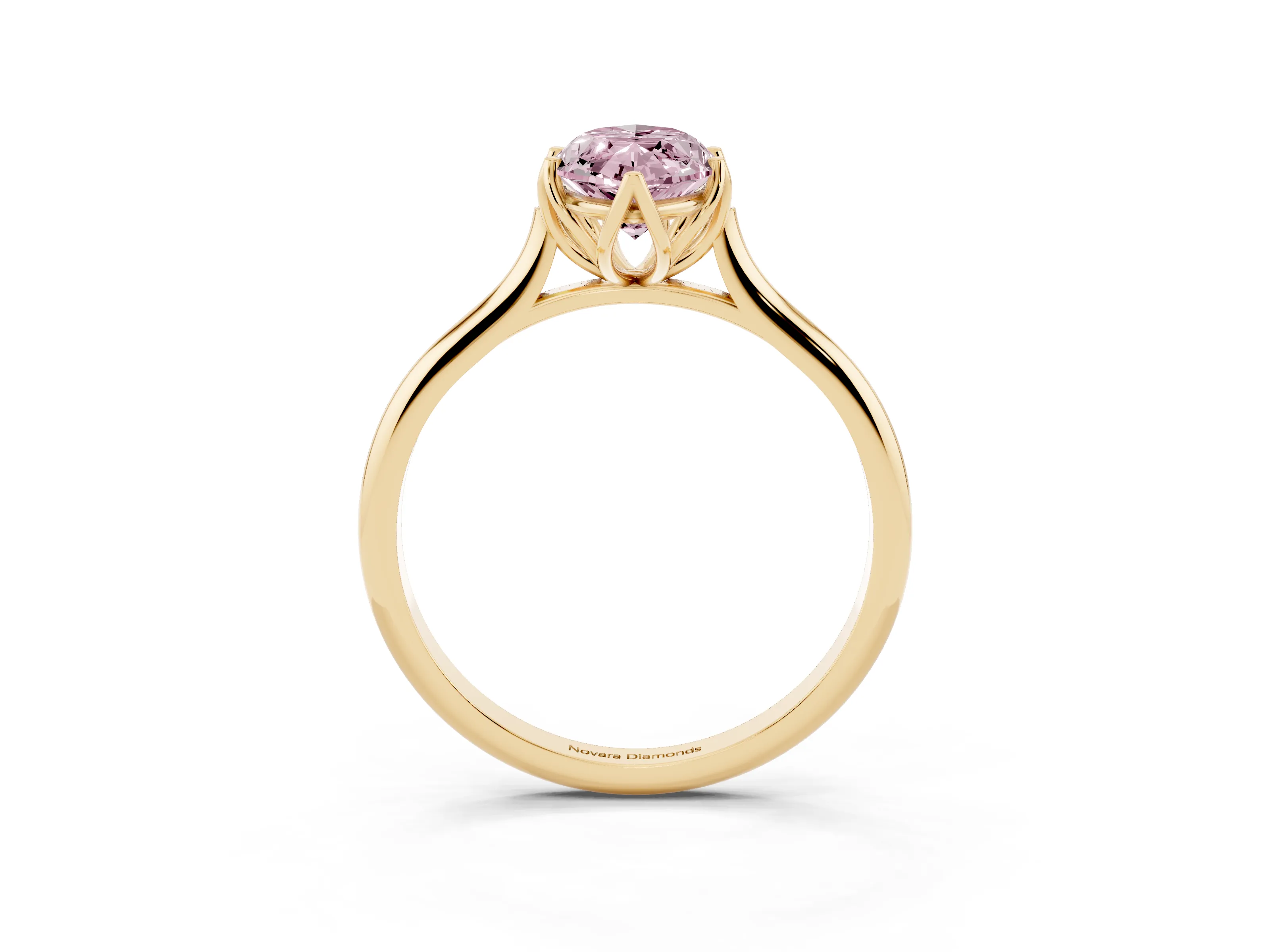 Fancy Pink Marquise Cut Diamond Solitaire Cathedral Ring Set in Yellow gold with Prong Setting