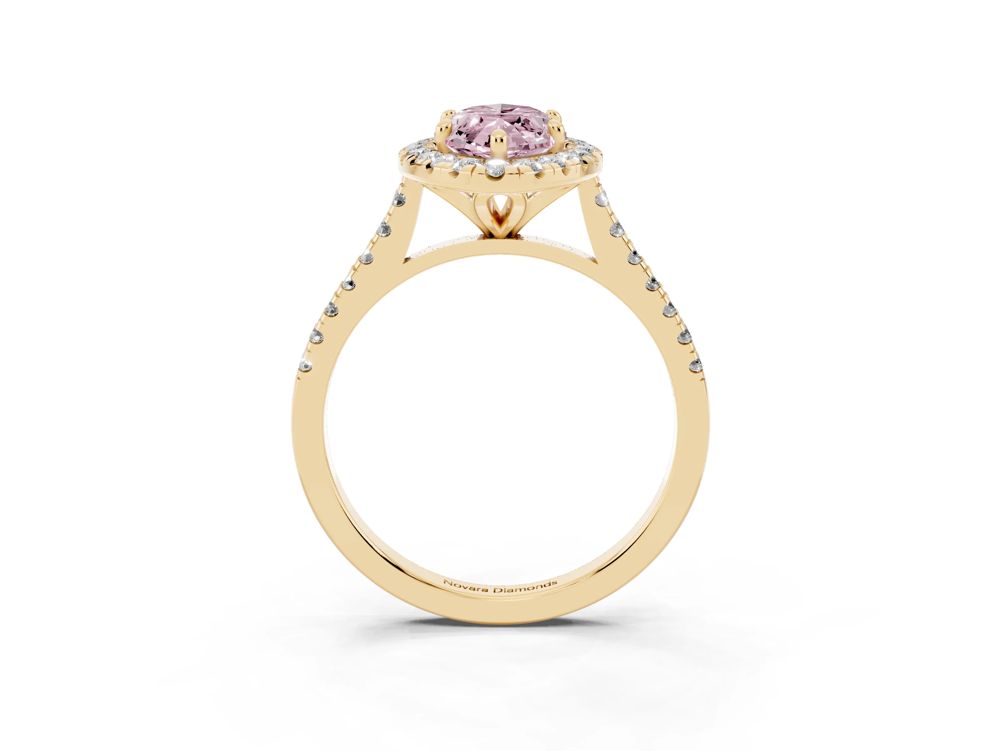 Fancy Pink Marquise Cut Diamond Cushion Halo Ring Set in Yellow gold with Pavé Band