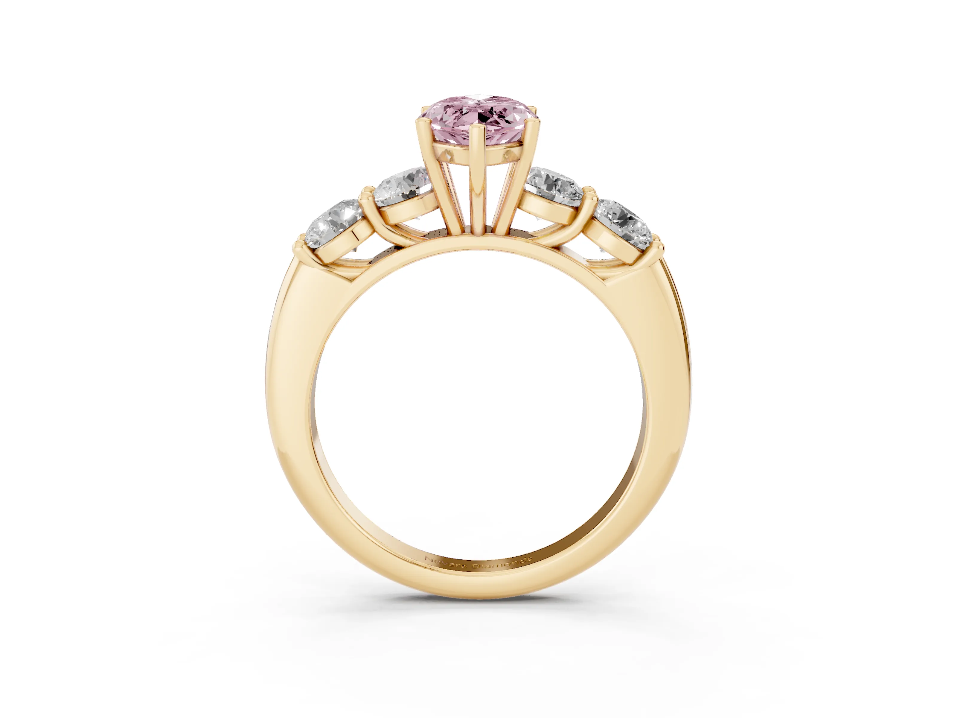 Fancy Pink Marquise Cut Diamond Five-Stone Prong Set Ring Set in Yellow gold with Classic Band