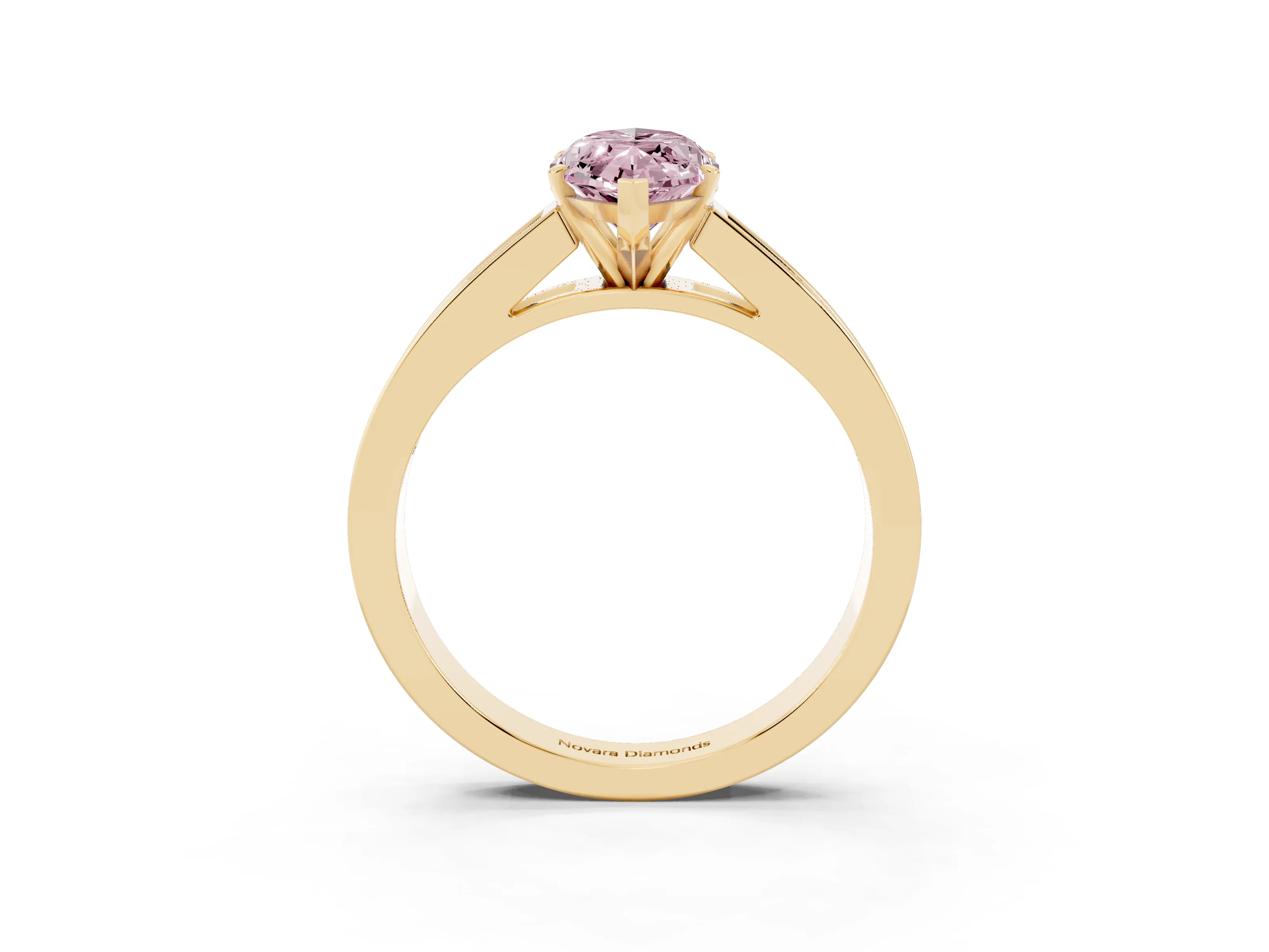 Fancy Pink Marquise Cut Diamond Solitaire Ring Set in Yellow gold with Channel-Set Band and Prong Setting