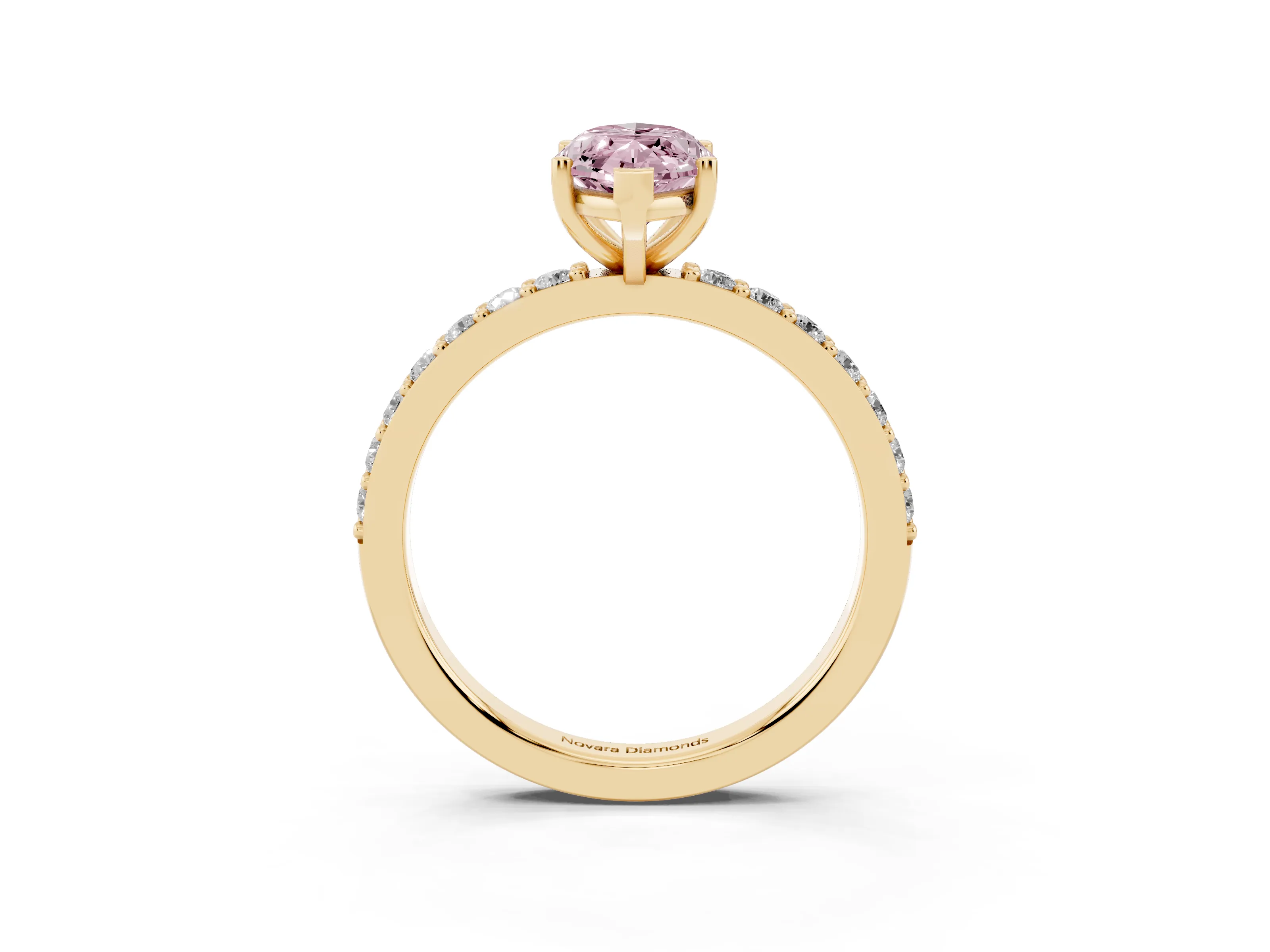 Fancy Pink Marquise Cut Diamond Solitaire Set in Yellow gold with Round Pavé Band and Prong Setting