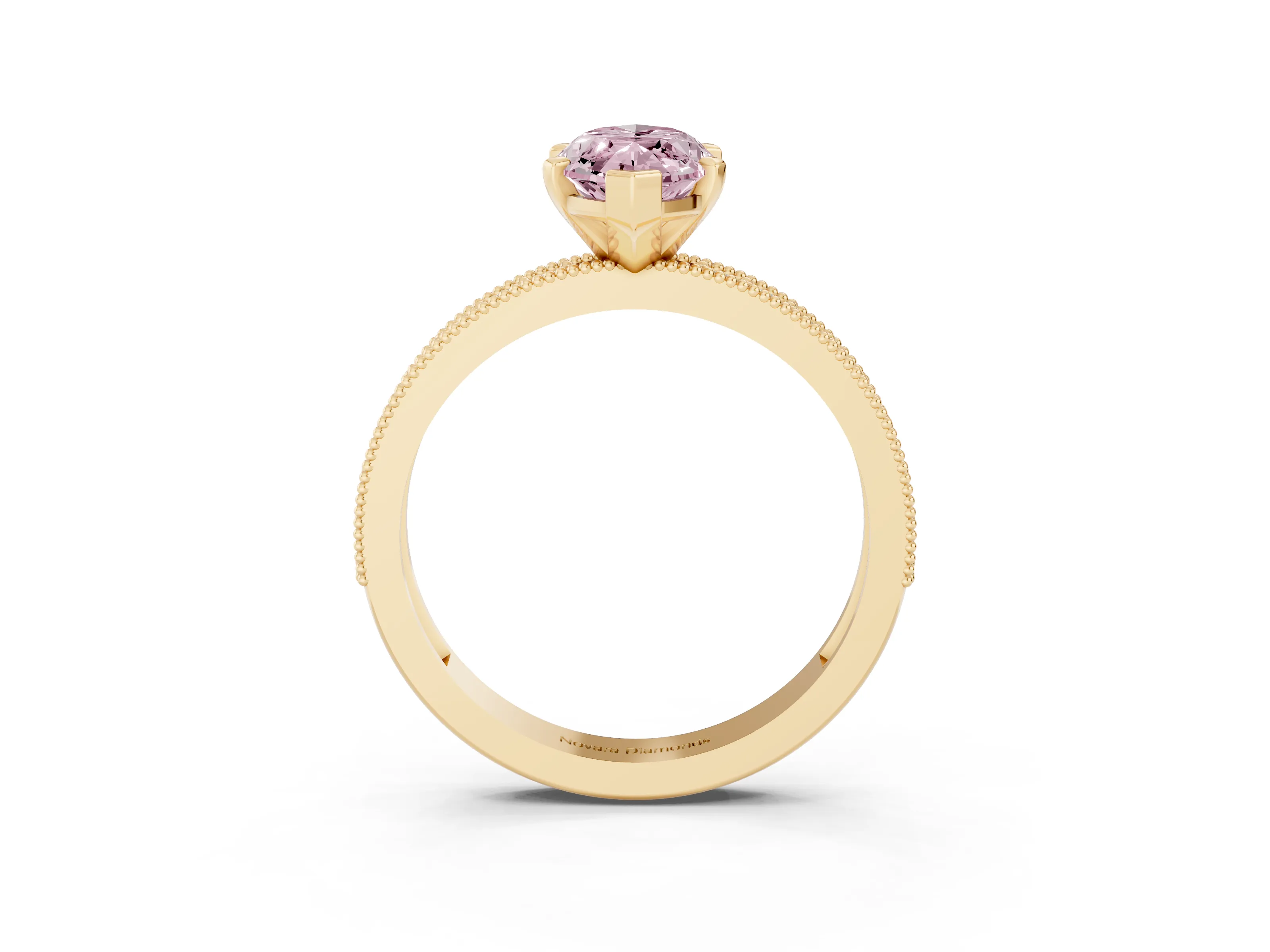 Marquise Milgrain Pavé Engagement Ring Setting for a Fancy Pink Lab-Grown Diamond | Yellow Gold