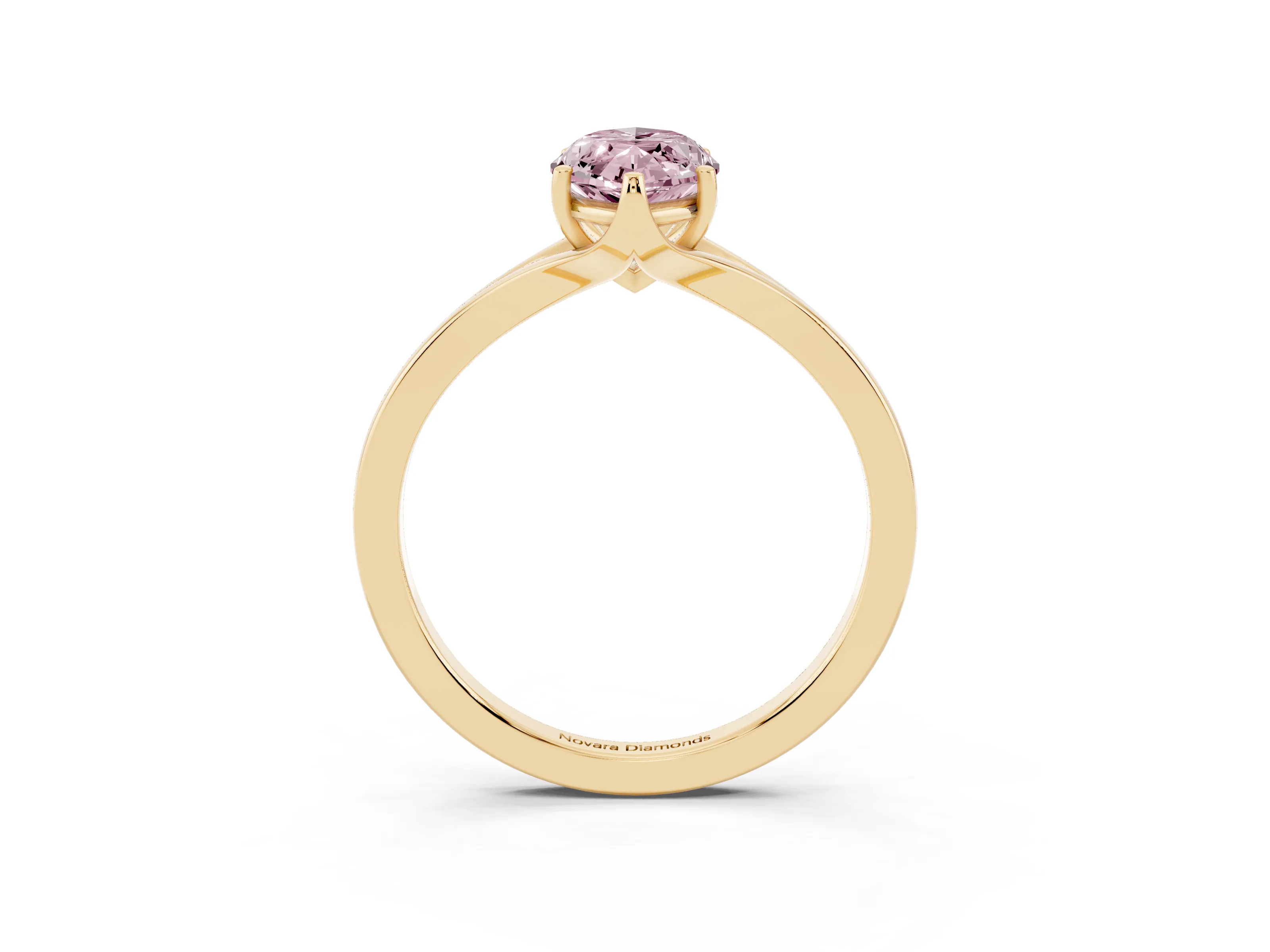 Fancy Pink Marquise Cut Diamond Solitaire Ring Set in Yellow gold with Polished Tapered Band and Prong Setting