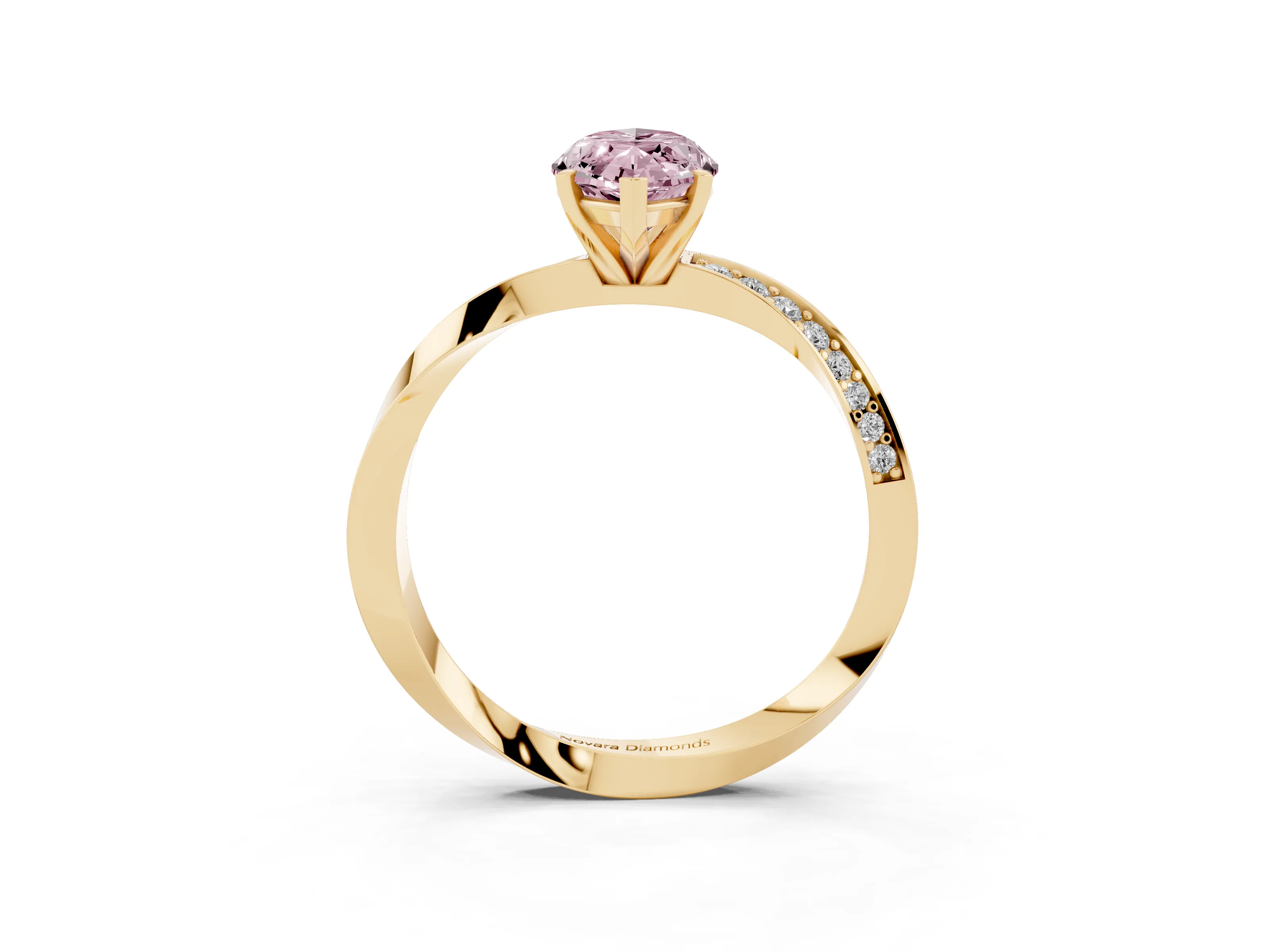 Fancy Pink Marquise Cut Diamond Engagement Ring Set in Yellow gold with Side Stone Accents and Prong Setting