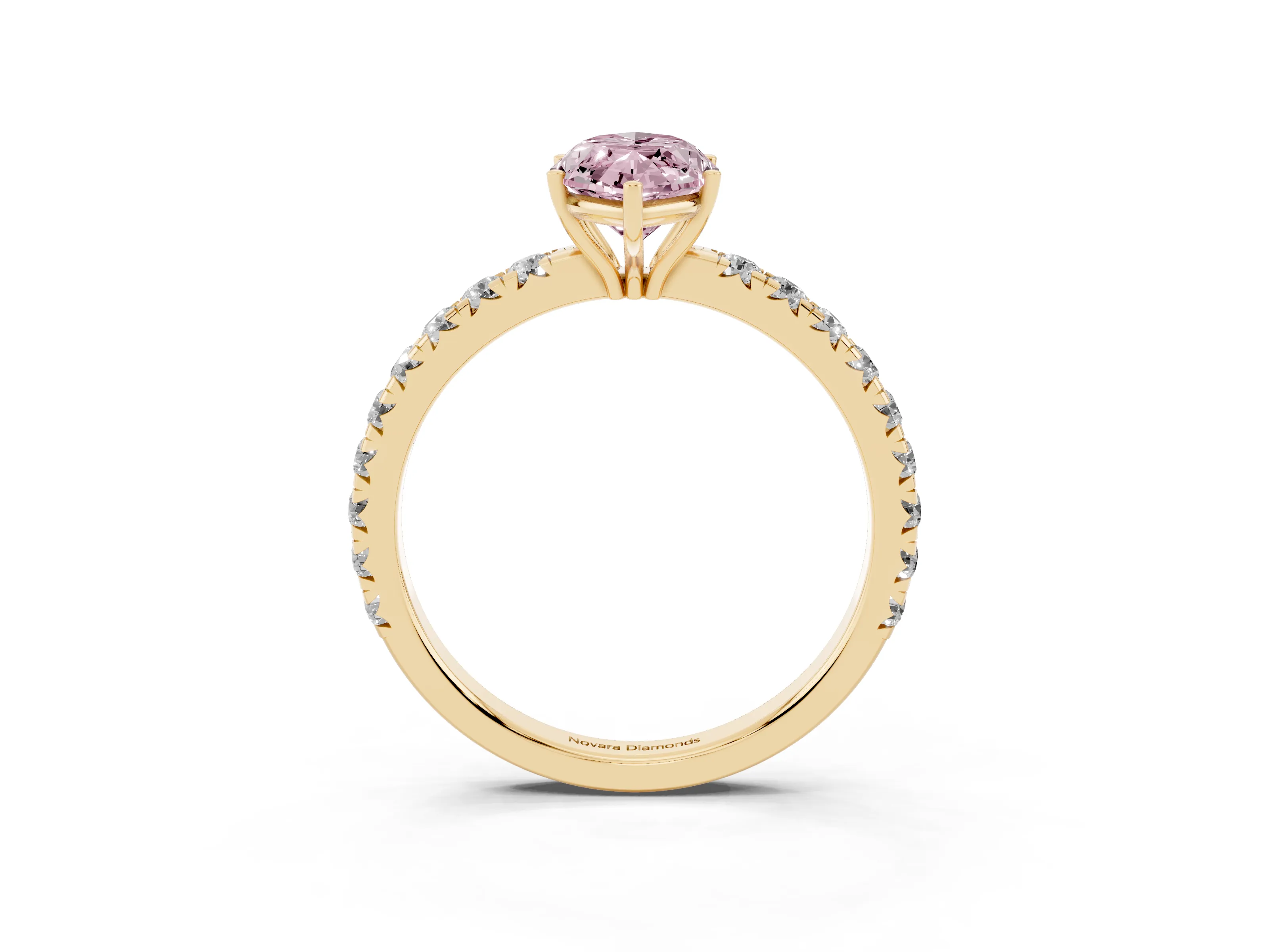 Fancy Pink Marquise Cut Diamond Pavé Solitaire Engagement Ring Set in Yellow gold with Prong Setting