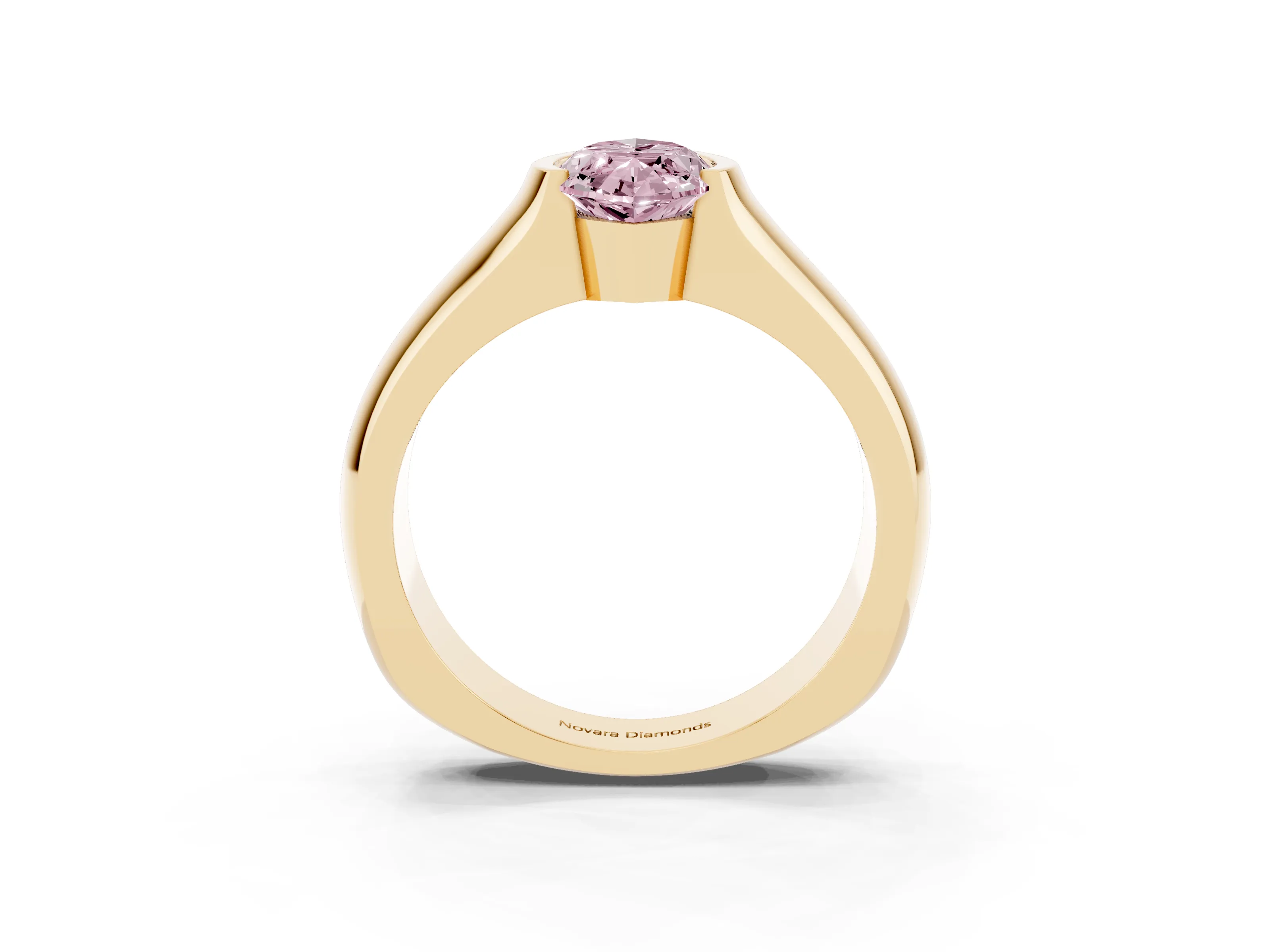 Fancy Pink Marquise Cut Diamond Bezel Solitaire Ring Set in Yellow gold with Wide Band