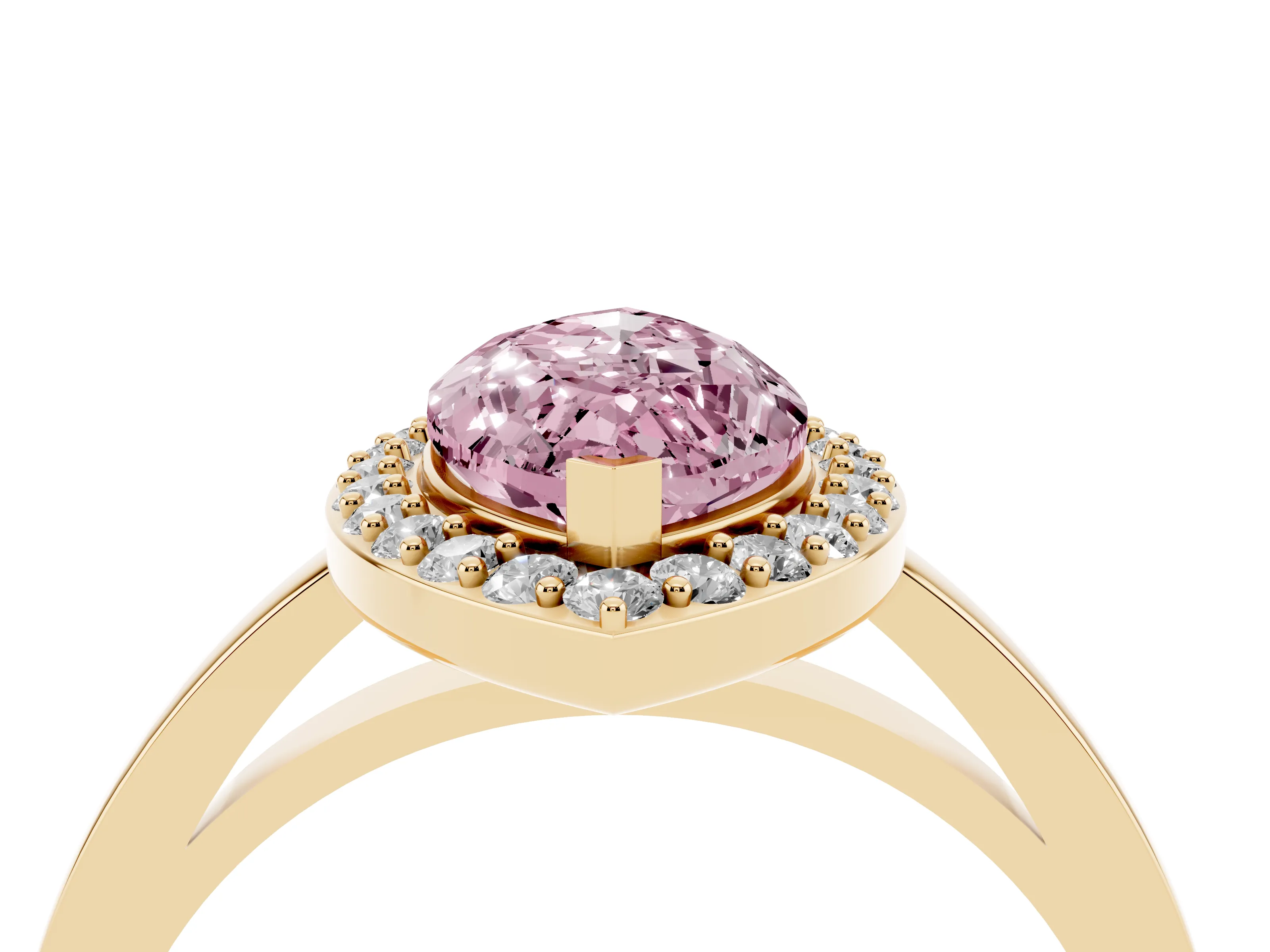 Fancy Pink Marquise Cut Diamond Halo Ring Set in Yellow gold with Solitaire Band and Prong Setting
