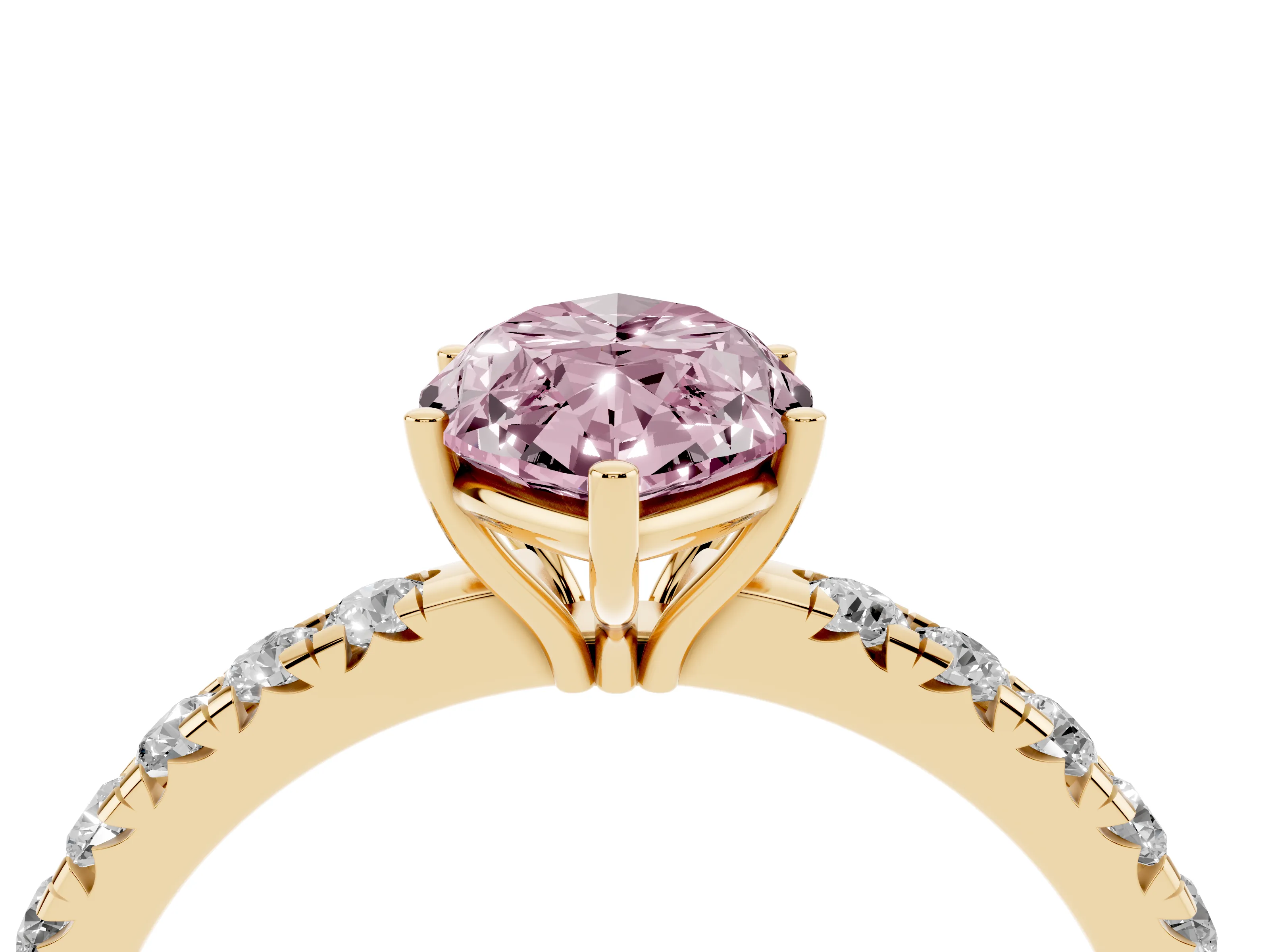 Fancy Pink Marquise Cut Diamond Pavé Solitaire Engagement Ring Set in Yellow gold with Prong Setting
