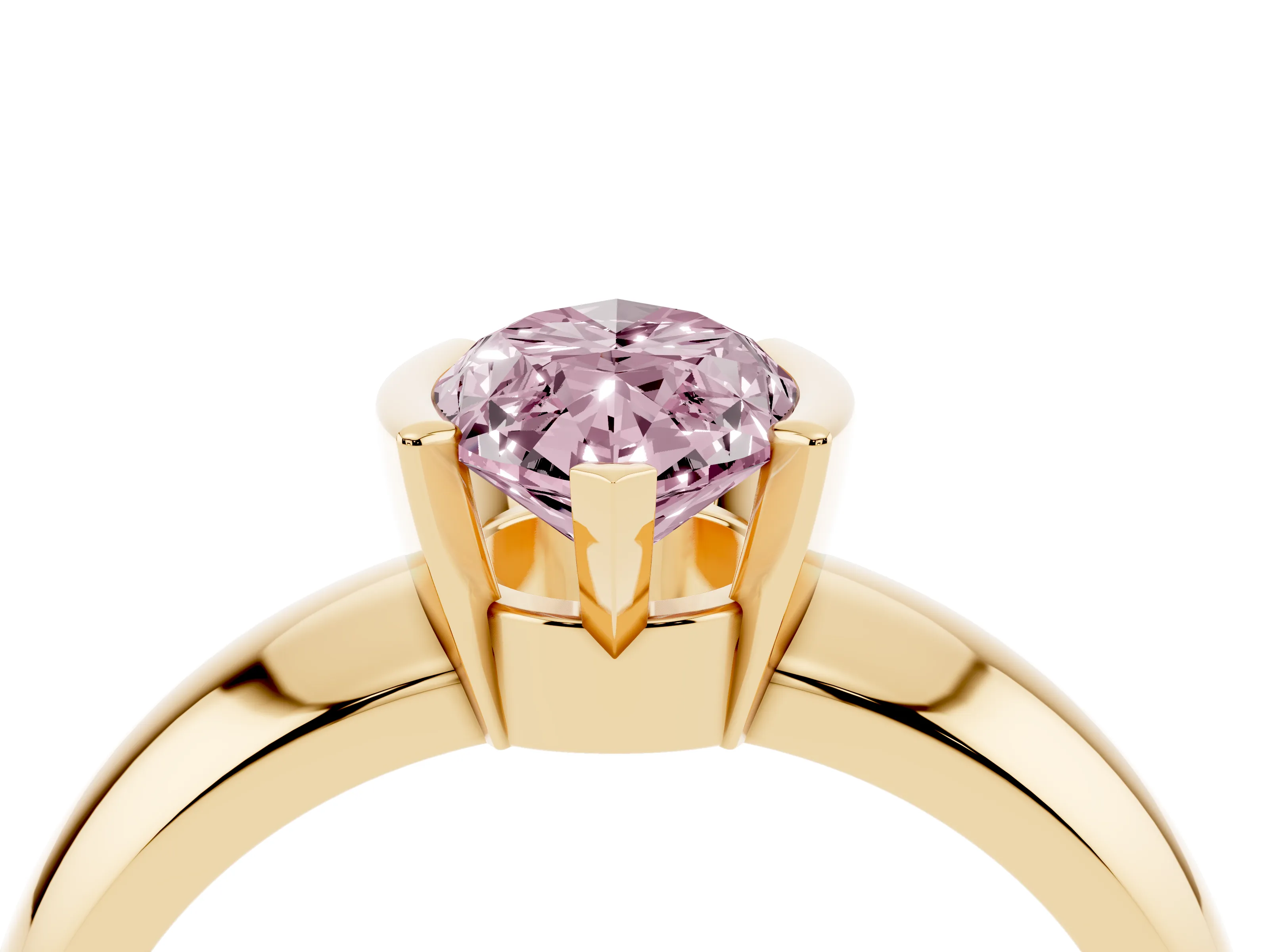Fancy Pink Marquise Cut Diamond Solitaire Tension Set Ring Set in Yellow gold with Wide Band