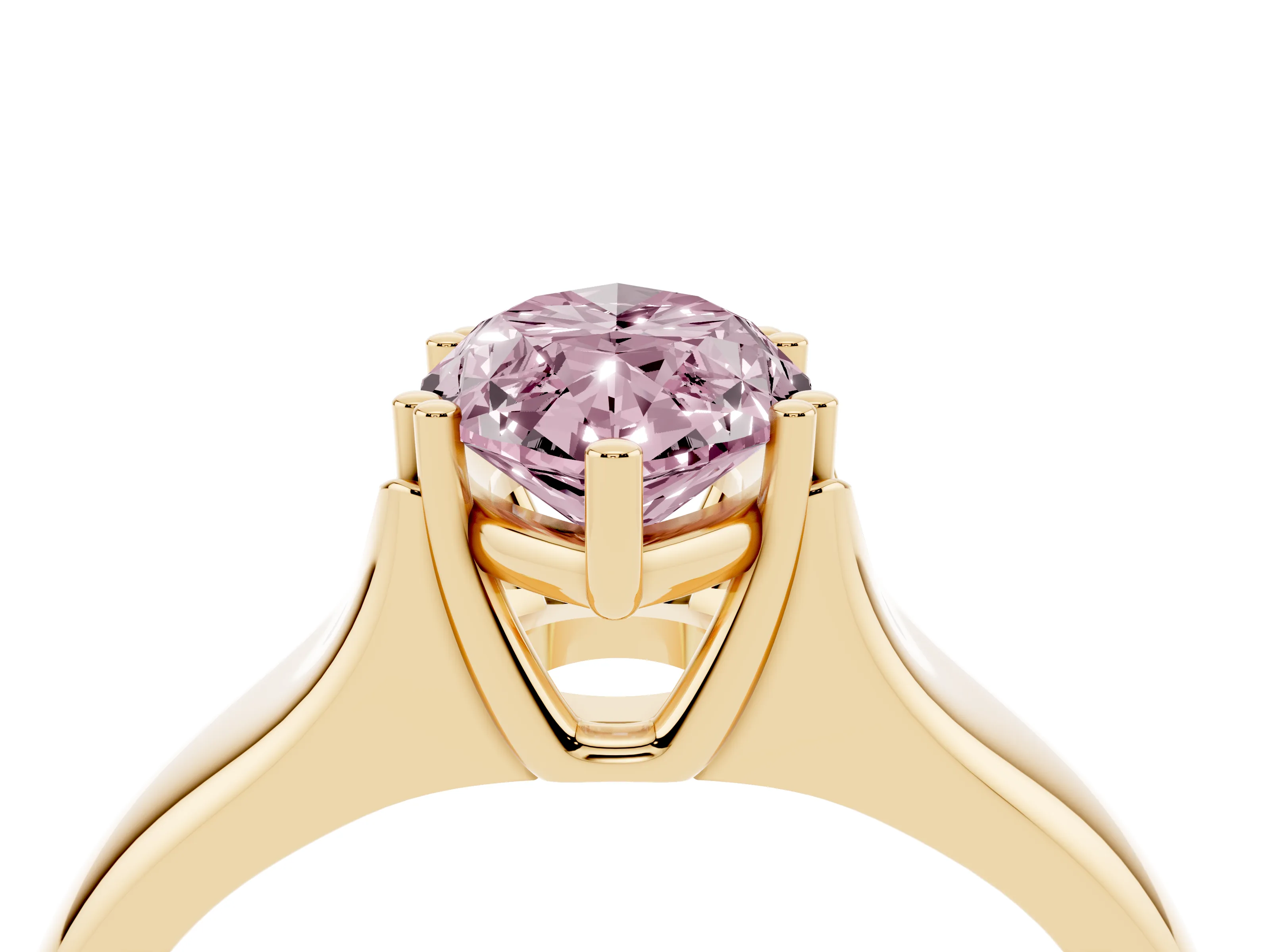 Fancy Pink Marquise Cut Diamond Solitaire Ring Set in Yellow gold with Wide Band and Prong Setting