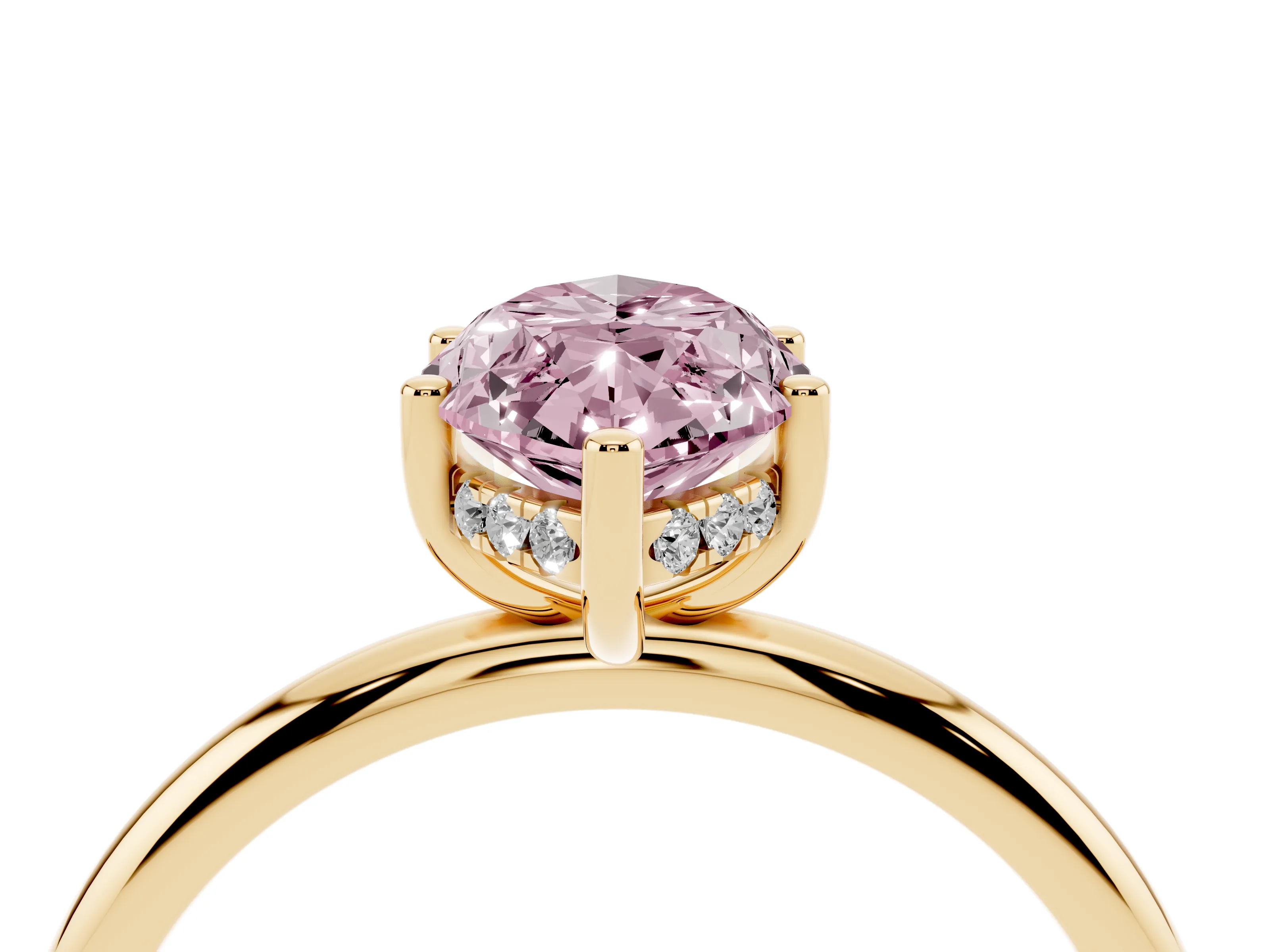 Fancy Pink Marquise Cut Diamond Solitaire Engagement Ring Set in Yellow gold with Prong Setting and Polished Band