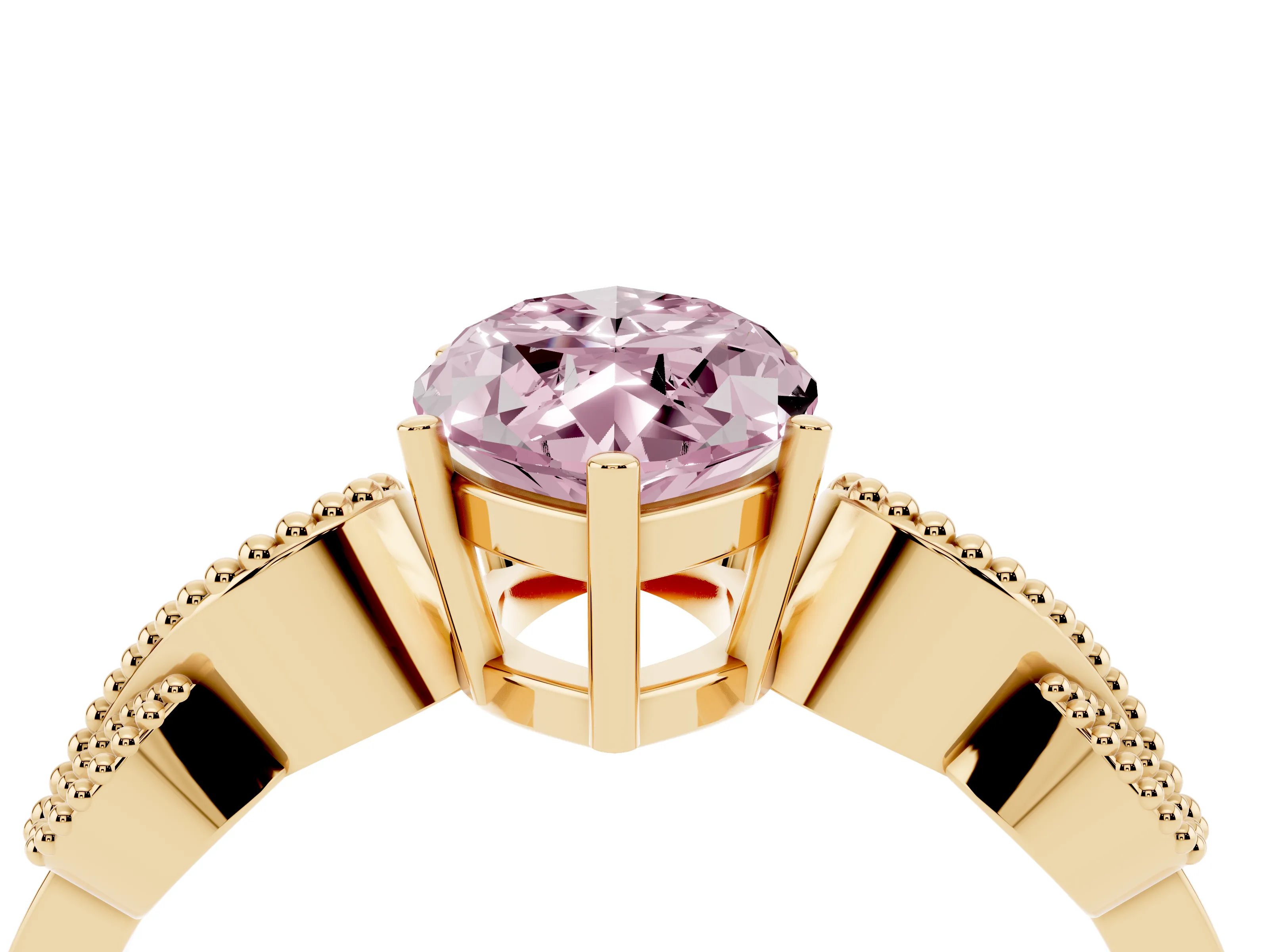 Fancy Pink Marquise Cut Diamond Milgrain Leaf Band Solitaire Ring Set in Yellow gold with Accent Stones and Prong Setting
