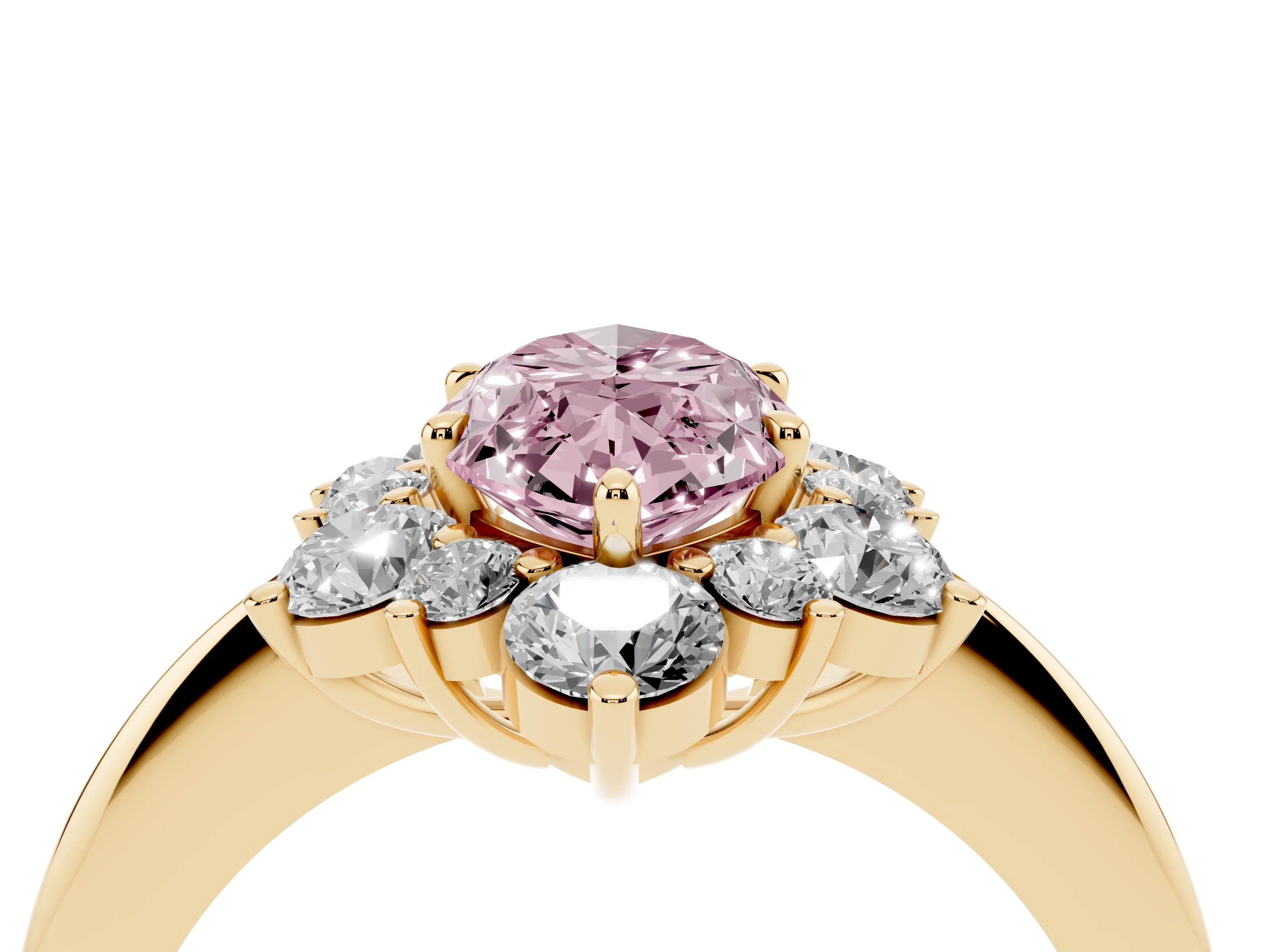 Fancy Pink Marquise Cut Diamond Cluster Halo Ring Set in Yellow gold with Solitaire Band and Prong Setting