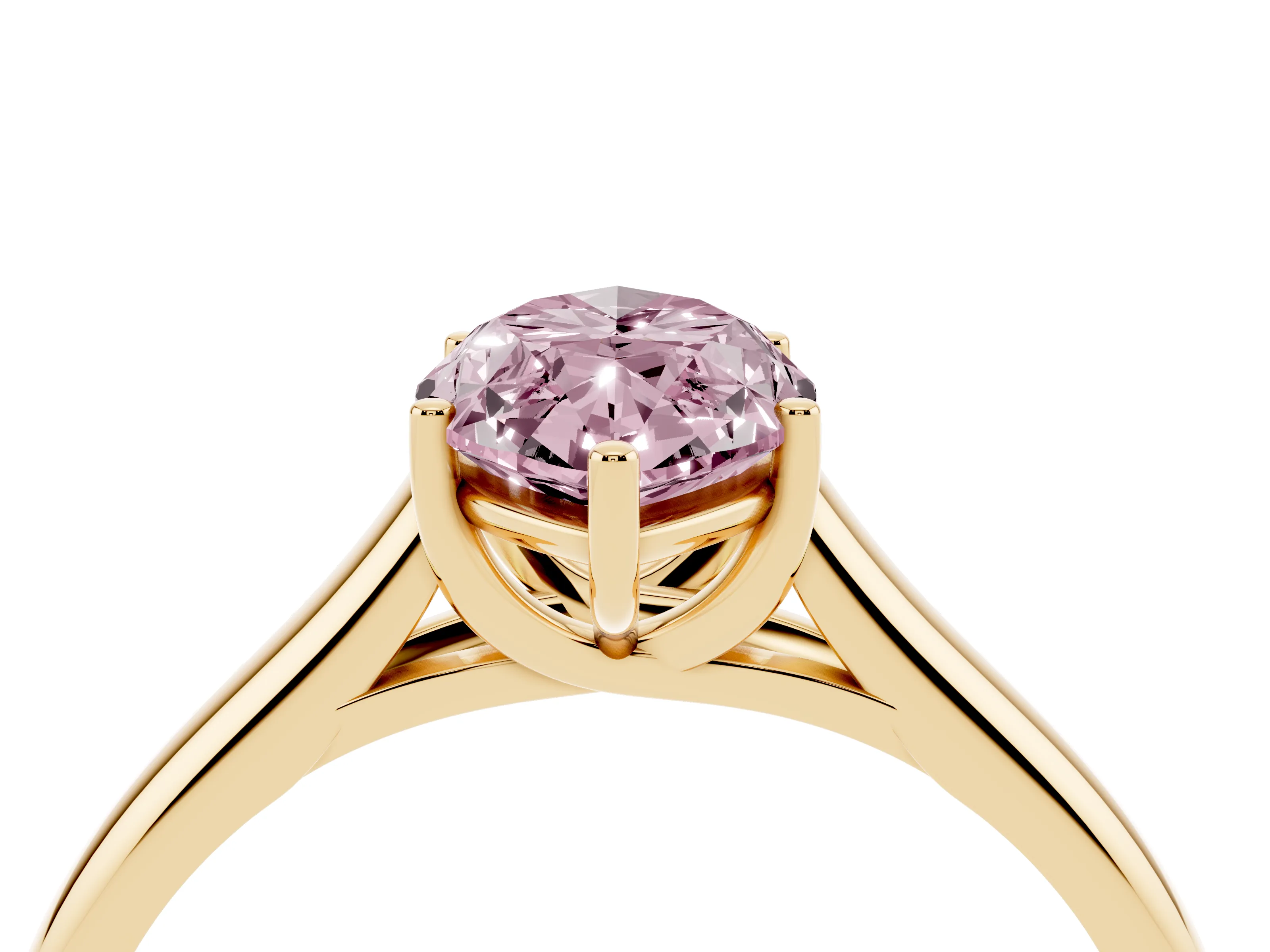 Fancy Pink Marquise Cut Diamond Solitaire Engagement Ring Set in Yellow gold with Subtly Tapered Band and Prong Setting