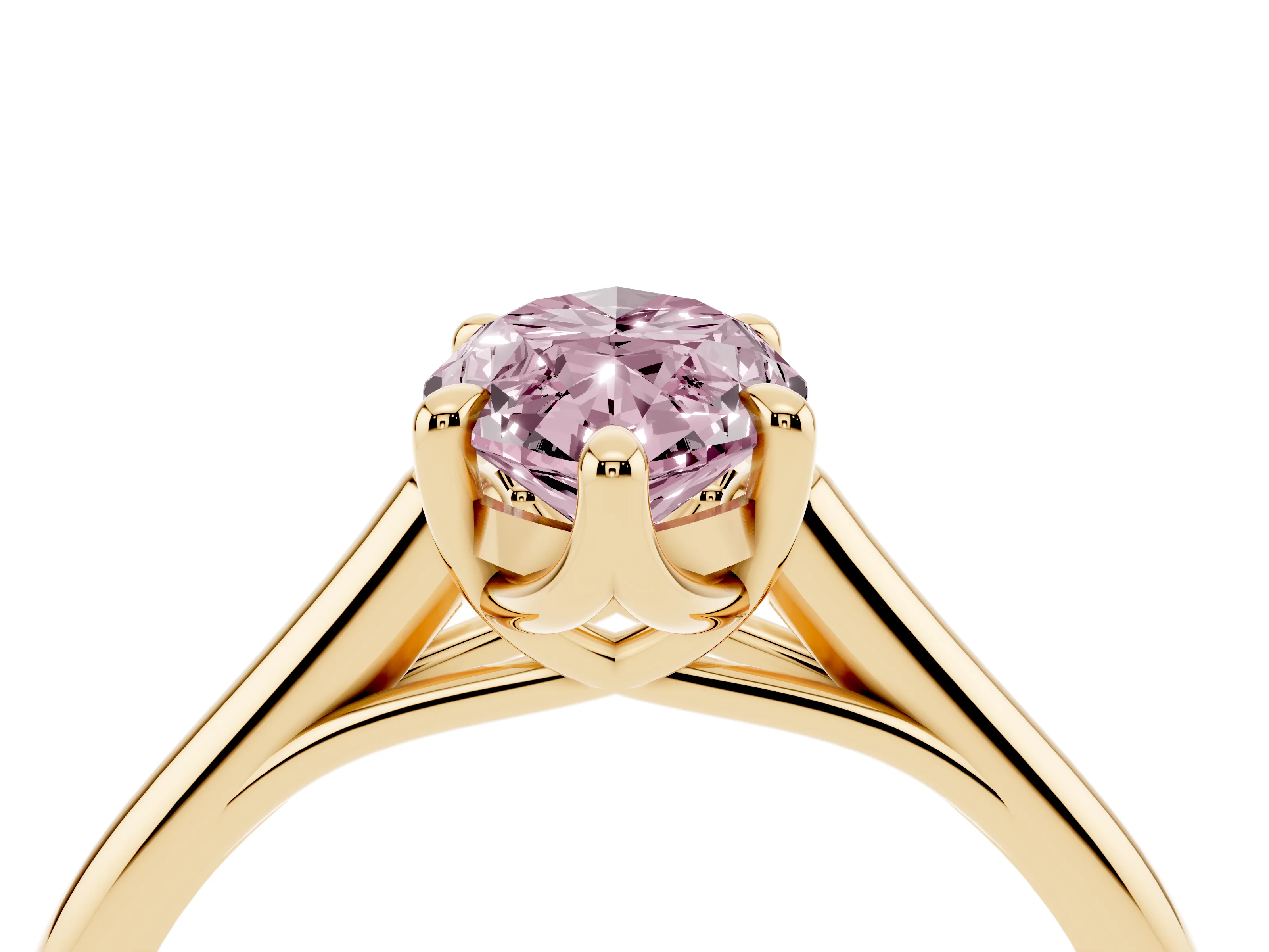 Fancy Pink Marquise Cut Diamond Solitaire Engagement Ring Set in Yellow gold with Prong Setting and Plain Classic Band