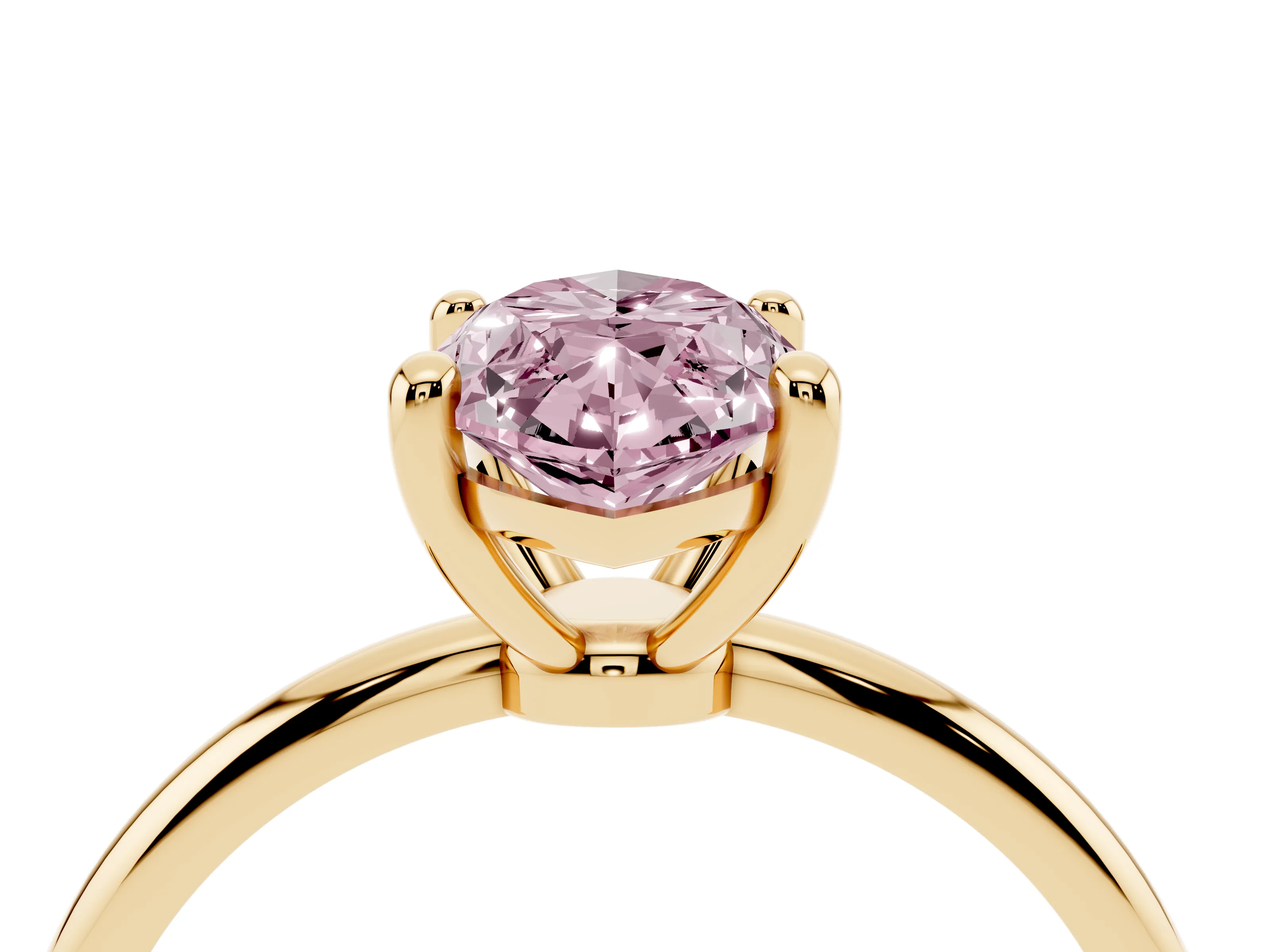 Fancy Pink Marquise Cut Diamond Solitaire Ring Set in Yellow gold with Secure Prong Setting on a Classic Band