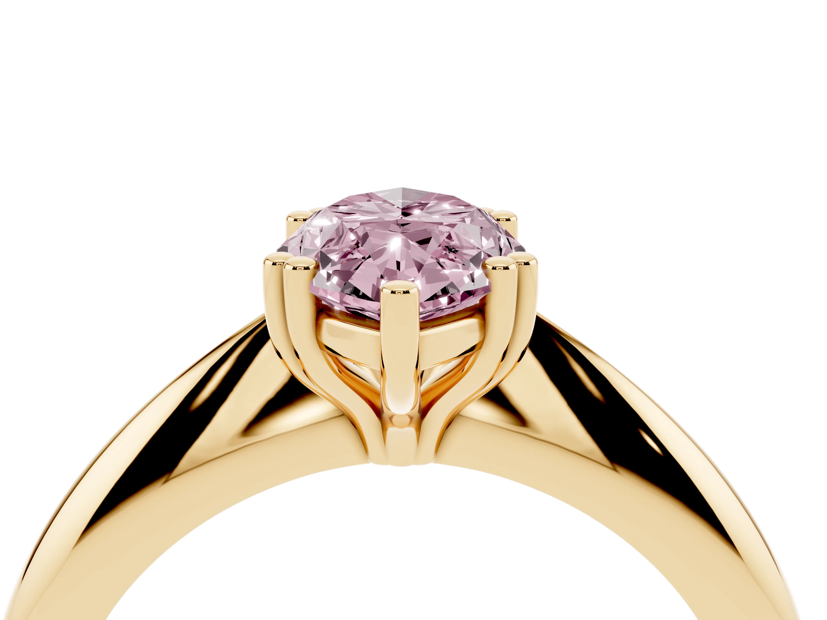 Fancy Pink Marquise Cut Diamond Solitaire Engagement Ring Set in Yellow gold with Tapered Band and Prong Setting