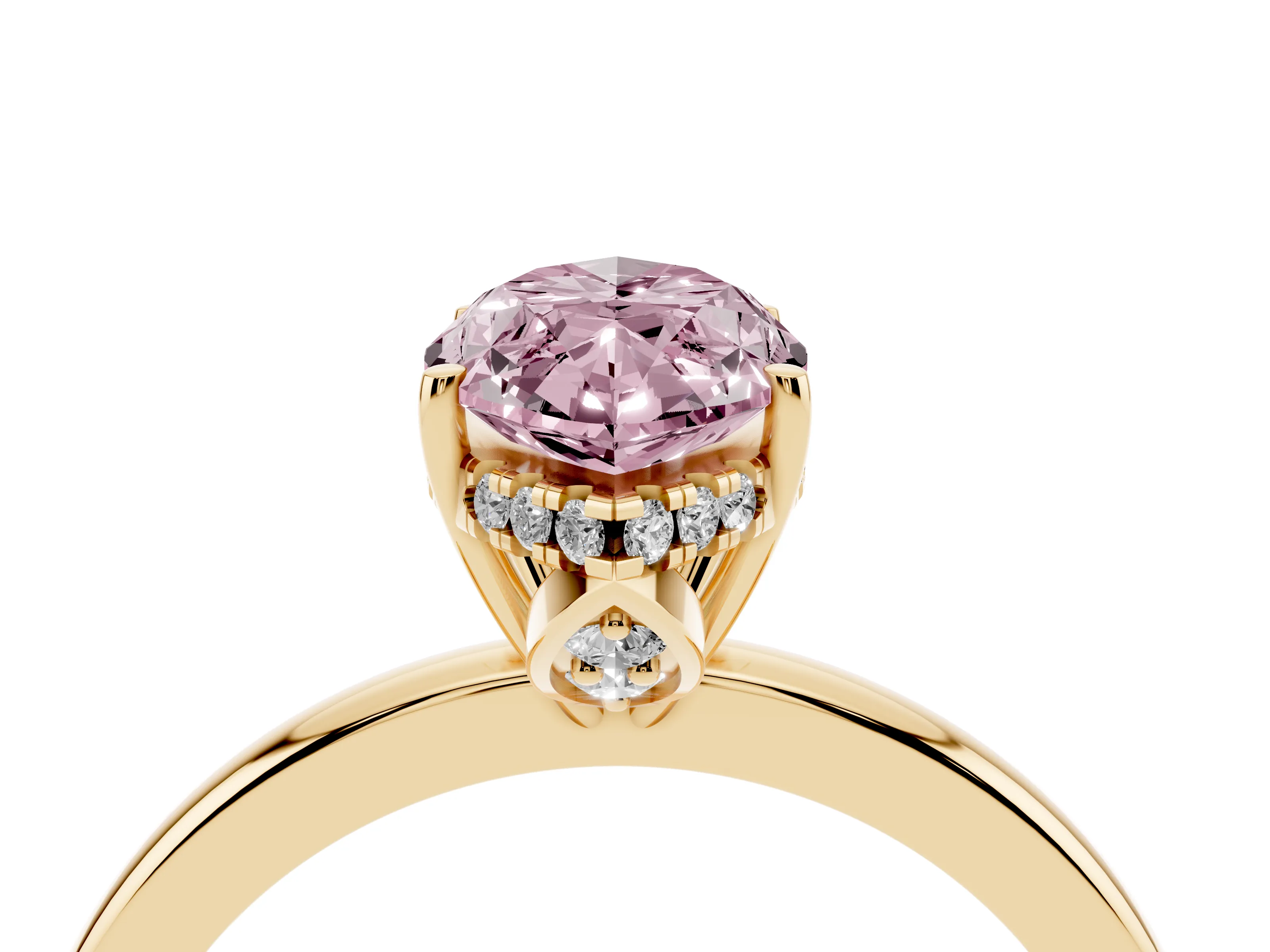 Fancy Pink Marquise Cut Diamond Solitaire Ring Set in Yellow gold with Plain Band and Prong Setting