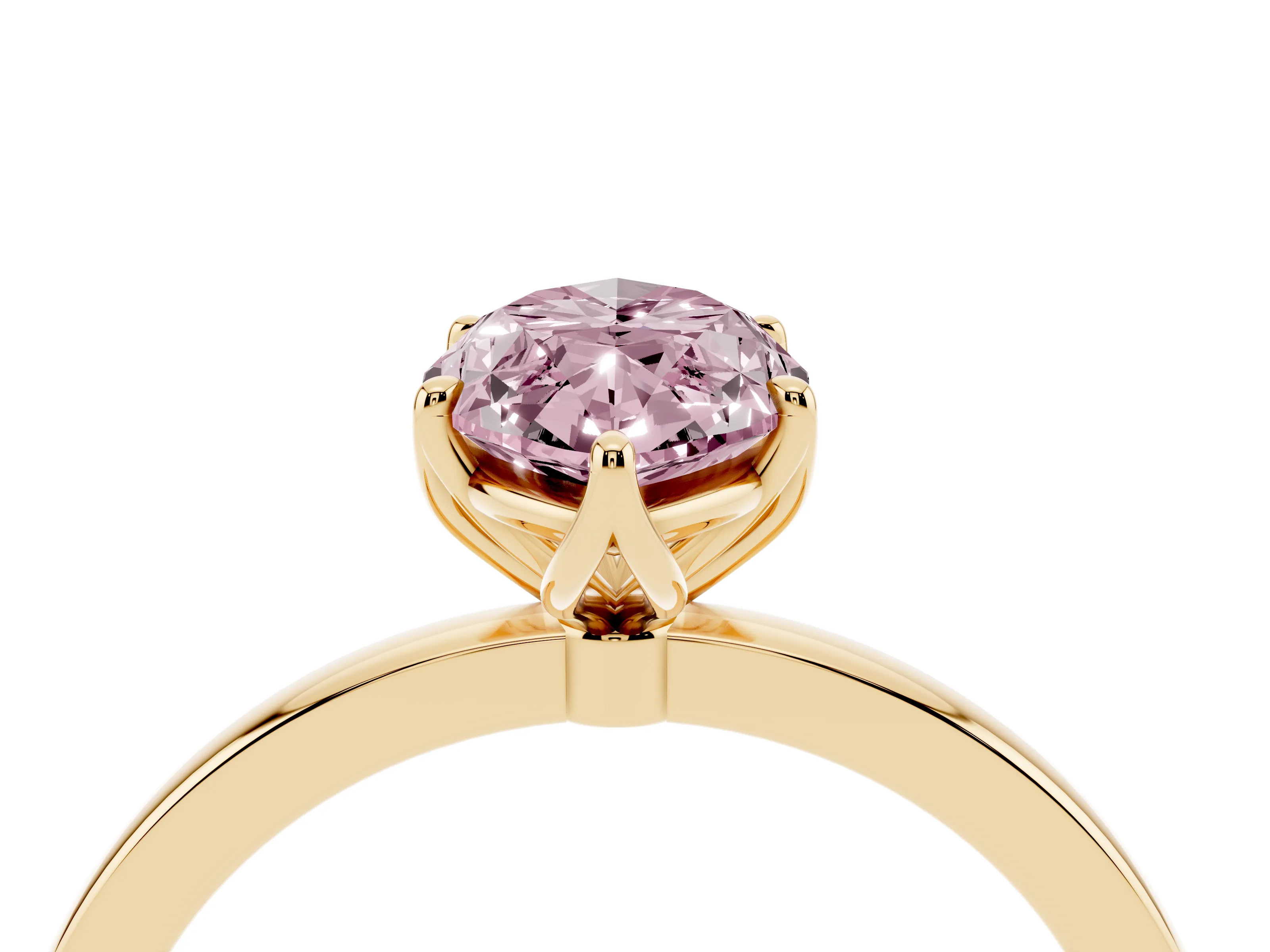 Fancy Pink Marquise Cut Diamond Solitaire Ring Set in Yellow gold with Prong Setting and Thin Polished Band