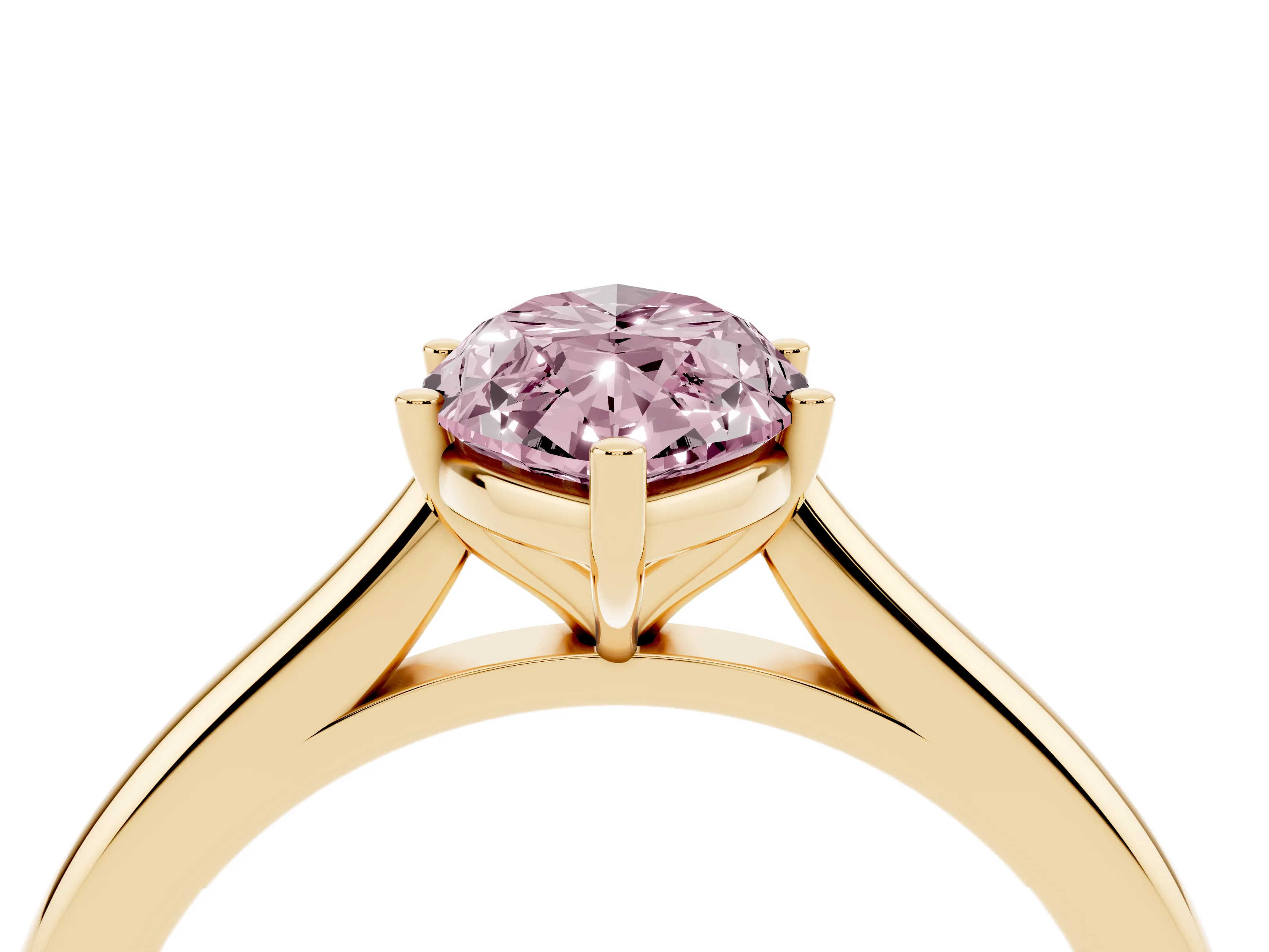 Fancy Pink Marquise Cut Diamond Solitaire Ring Set in Yellow gold with Cathedral Band and Prong Setting