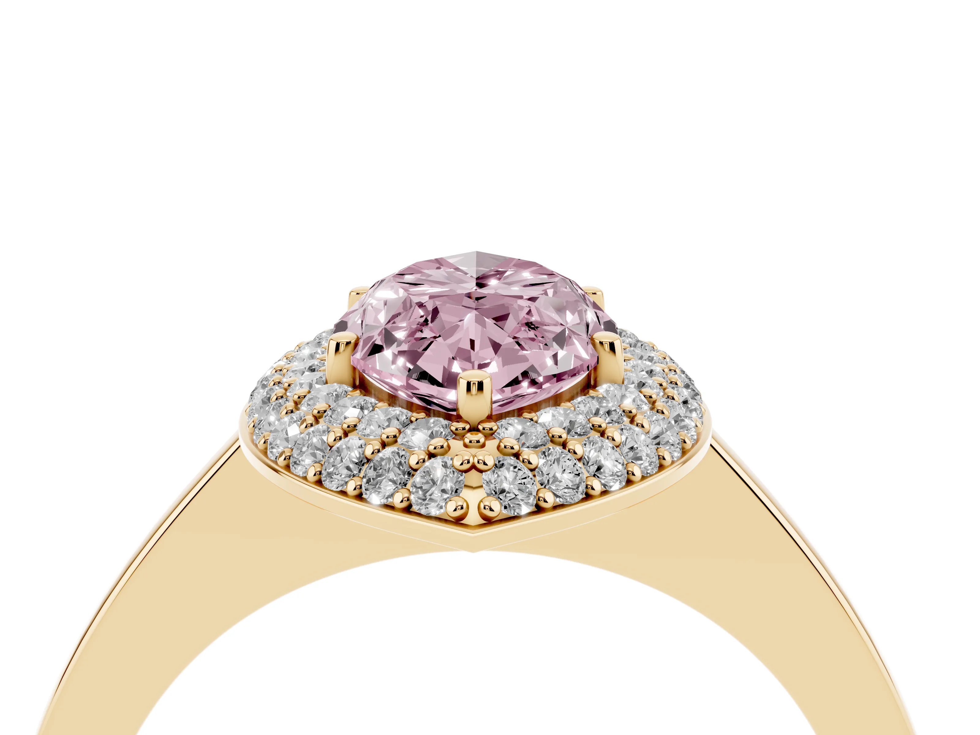 Fancy Pink Marquise Cut Diamond Halo Engagement Ring Set in Yellow gold with Solitaire Band and Prong Setting