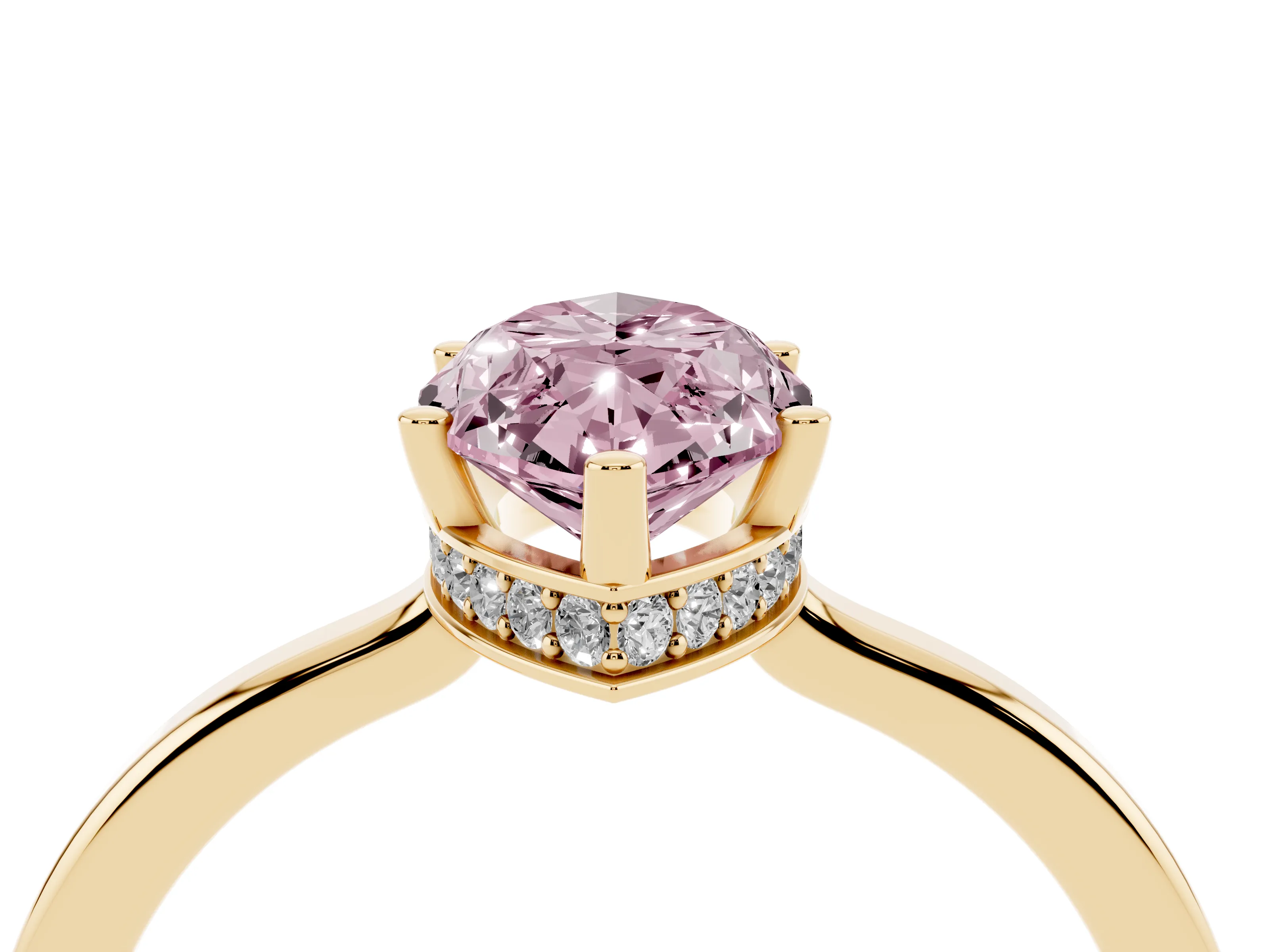 Fancy Pink Marquise Cut Diamond Solitaire Engagement Ring Set in Yellow gold with Prong Setting on a Plain Band