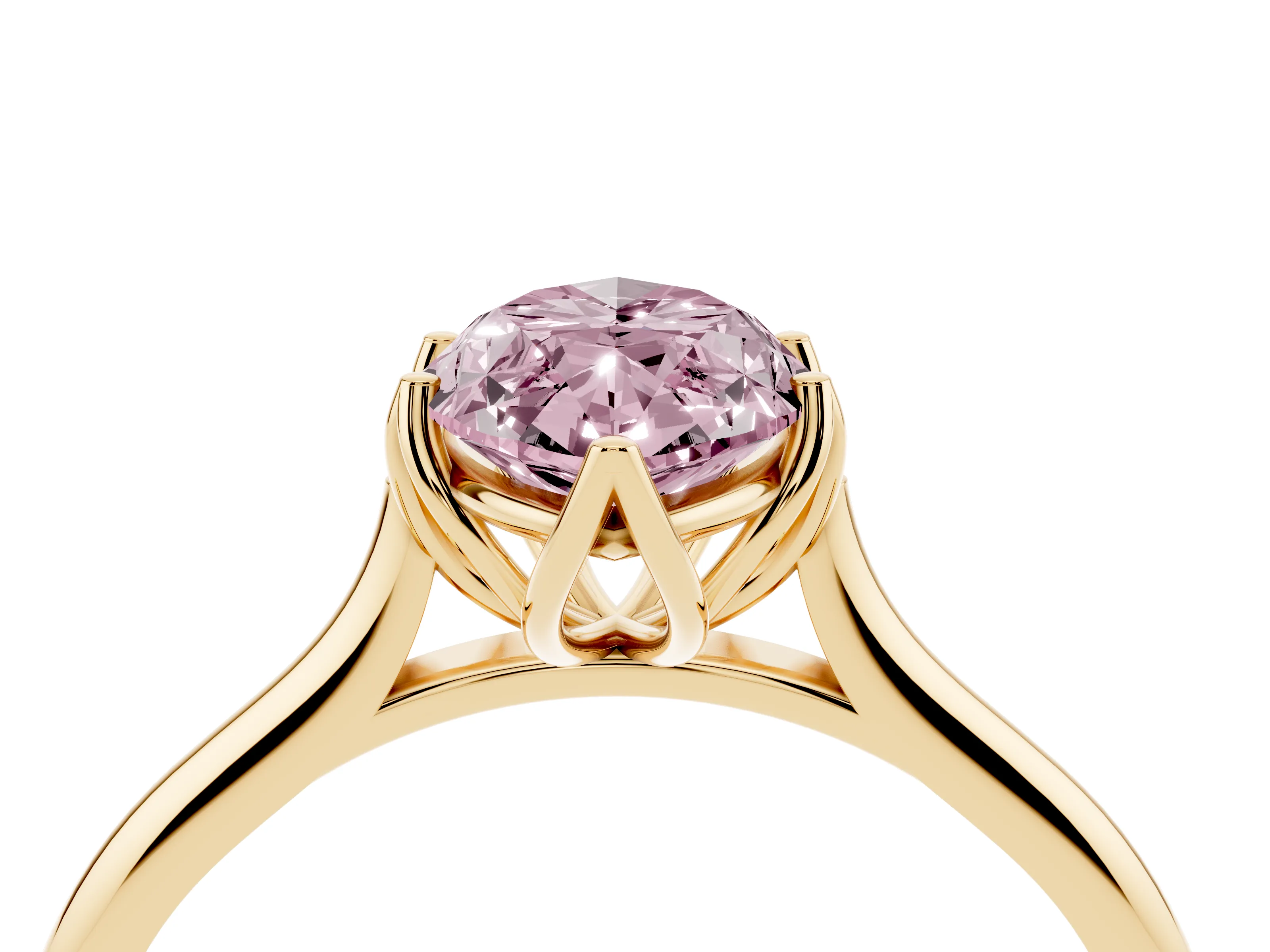 Fancy Pink Marquise Cut Diamond Solitaire Cathedral Ring Set in Yellow gold with Prong Setting