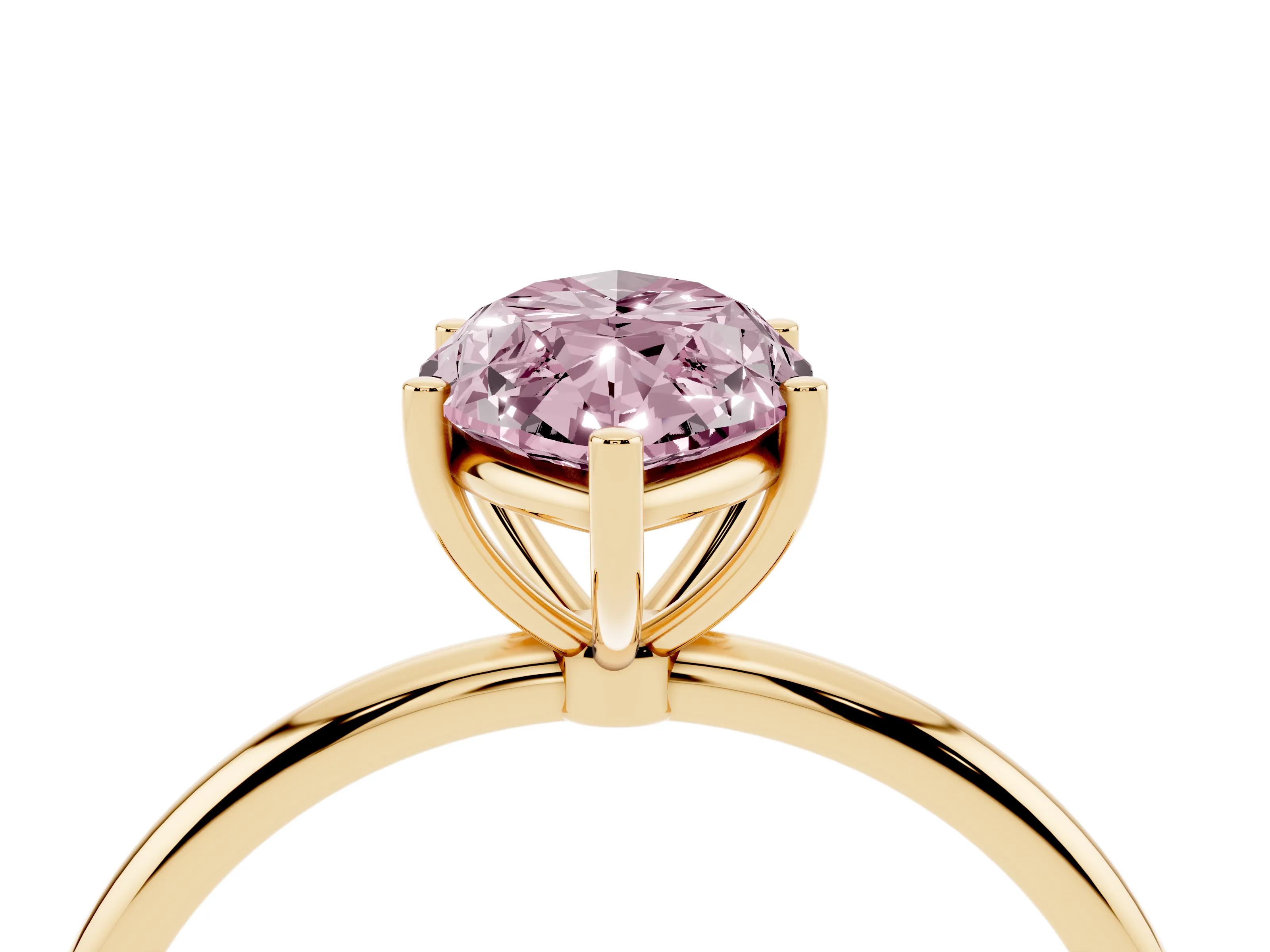Fancy Pink Marquise Cut Diamond Solitaire Engagement Ring Set in Yellow gold with Thin Band and Prong Setting