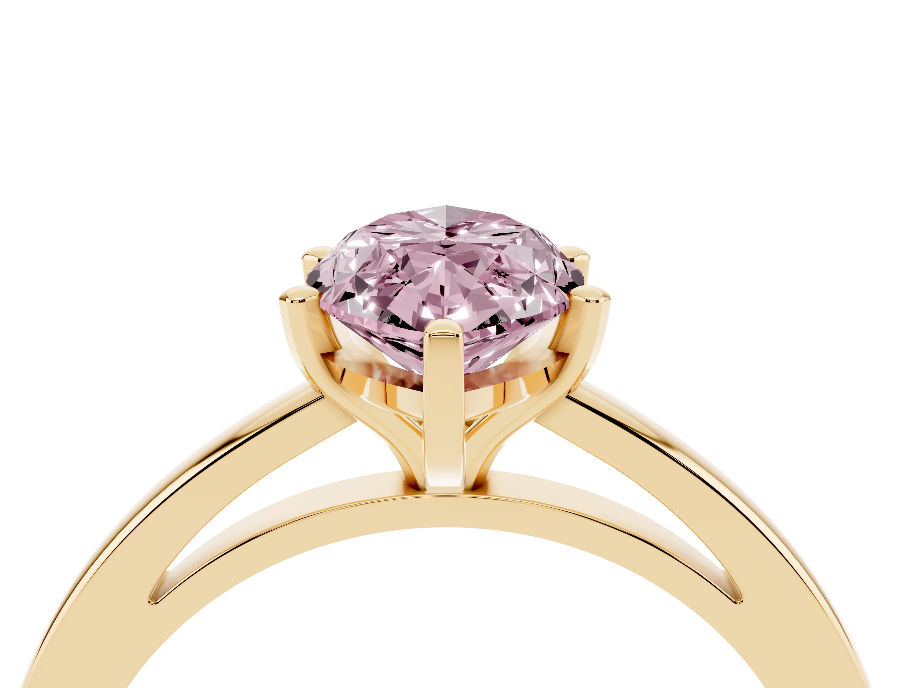 Fancy Pink Marquise Cut Diamond Solitaire Engagement Ring Set in Yellow gold with Prong Setting on a Classic Band