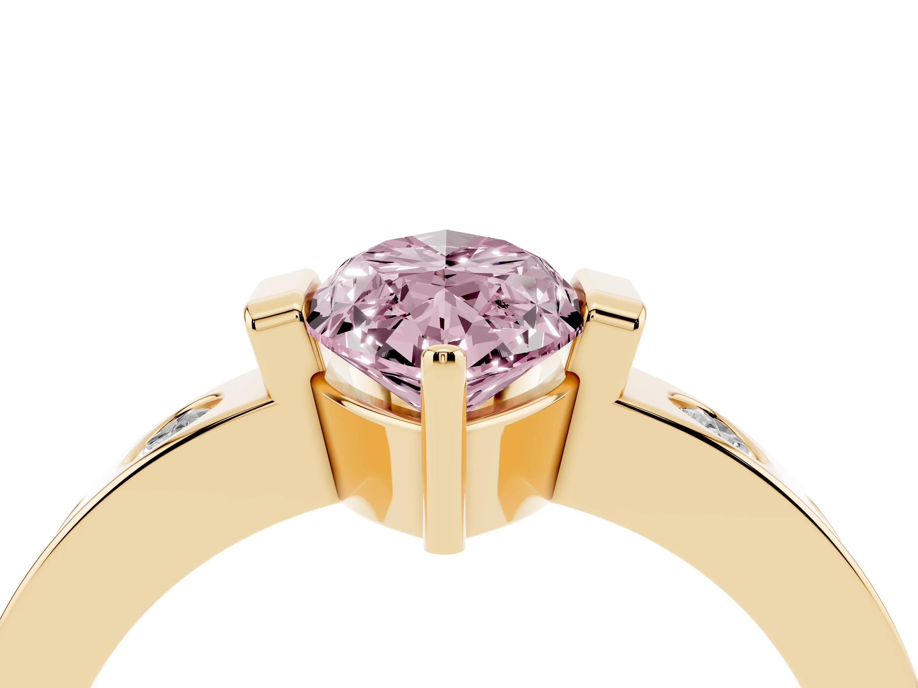 Fancy Pink Marquise Cut Diamond Channel-Set Band Ring Set in Yellow gold with Bezel Prong Setting