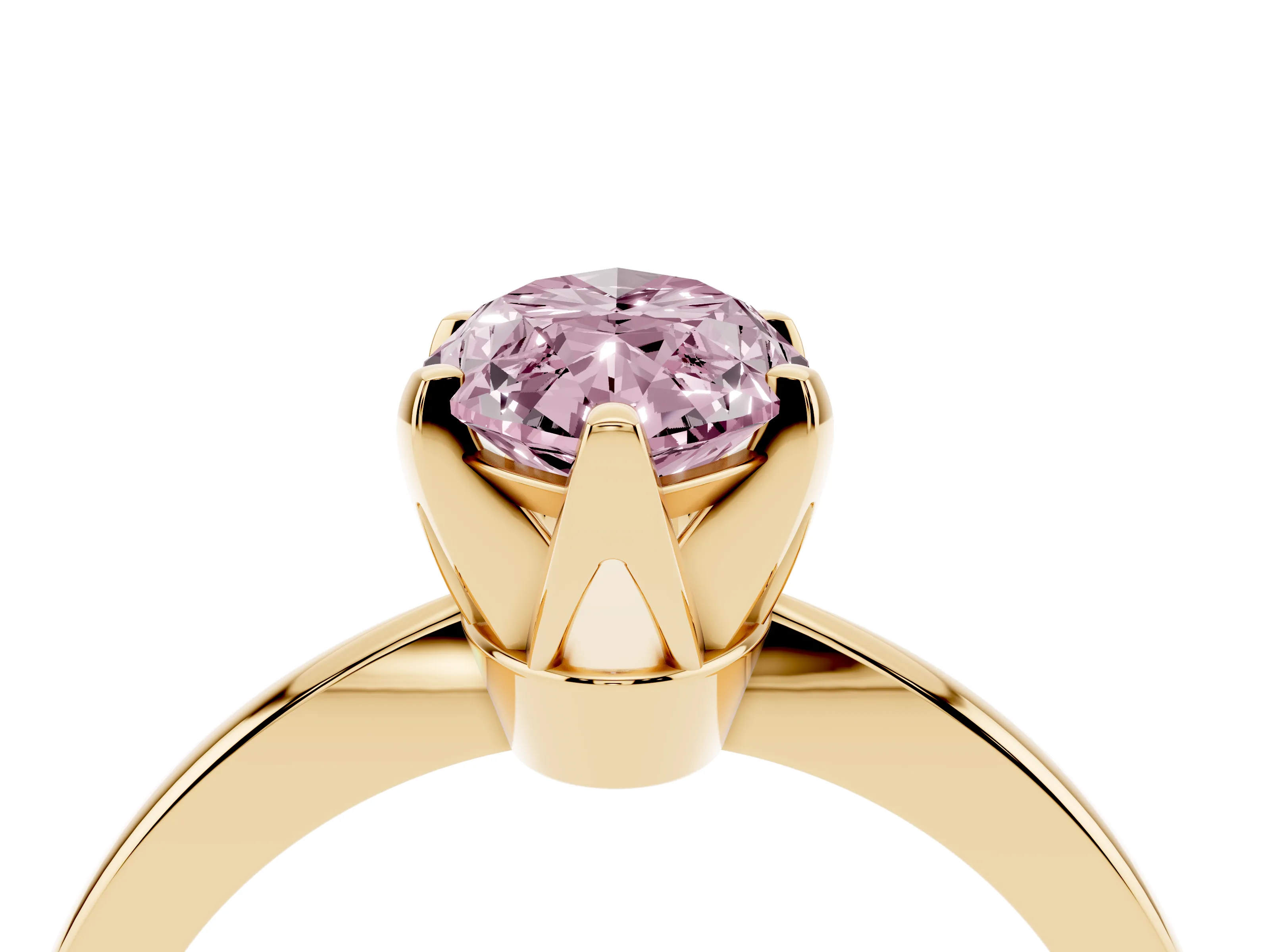 Fancy Pink Marquise Cut Diamond Solitaire Engagement Ring Set in Yellow gold with Slim Tapered Solitaire Band