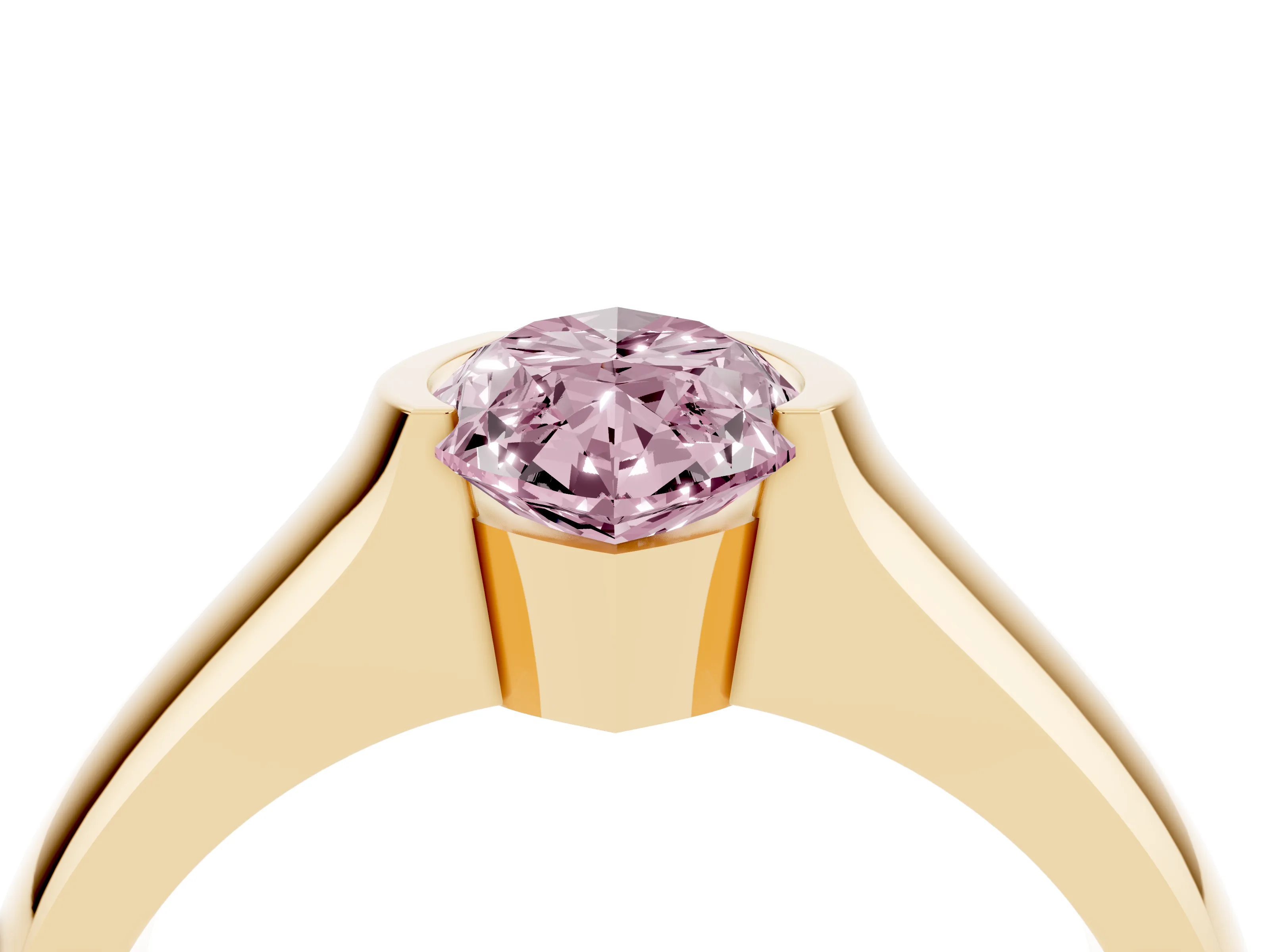 Fancy Pink Marquise Cut Diamond Bezel Solitaire Ring Set in Yellow gold with Wide Band