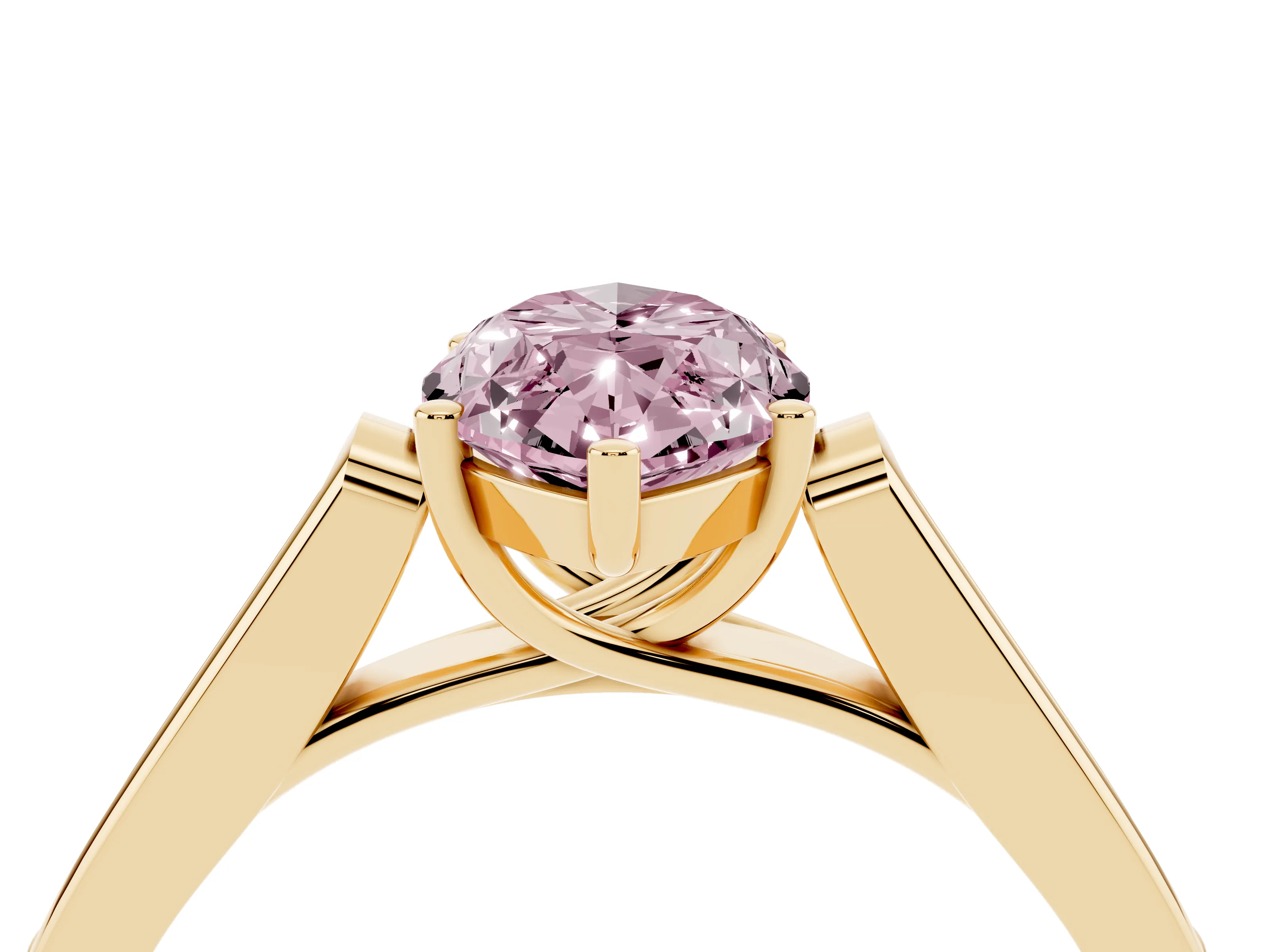 Fancy Pink Marquise Cut Diamond Solitaire Cathedral Engagement Ring Set in Yellow gold with Channel-Set Band and Prong Setting