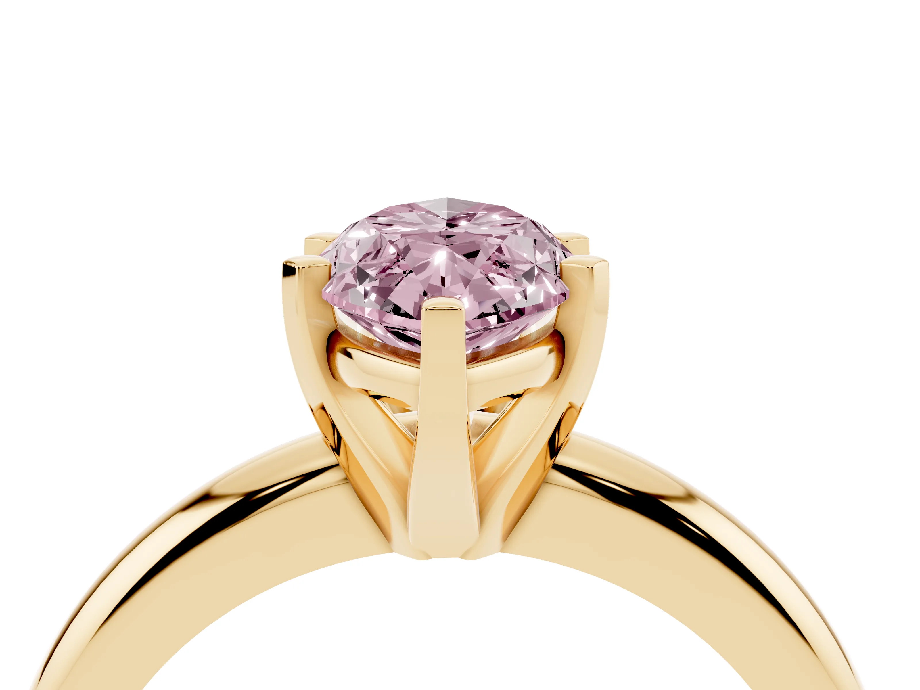 Fancy Pink Marquise Cut Diamond Solitaire Engagement Ring Set in Yellow gold with Round Band and Prong Setting