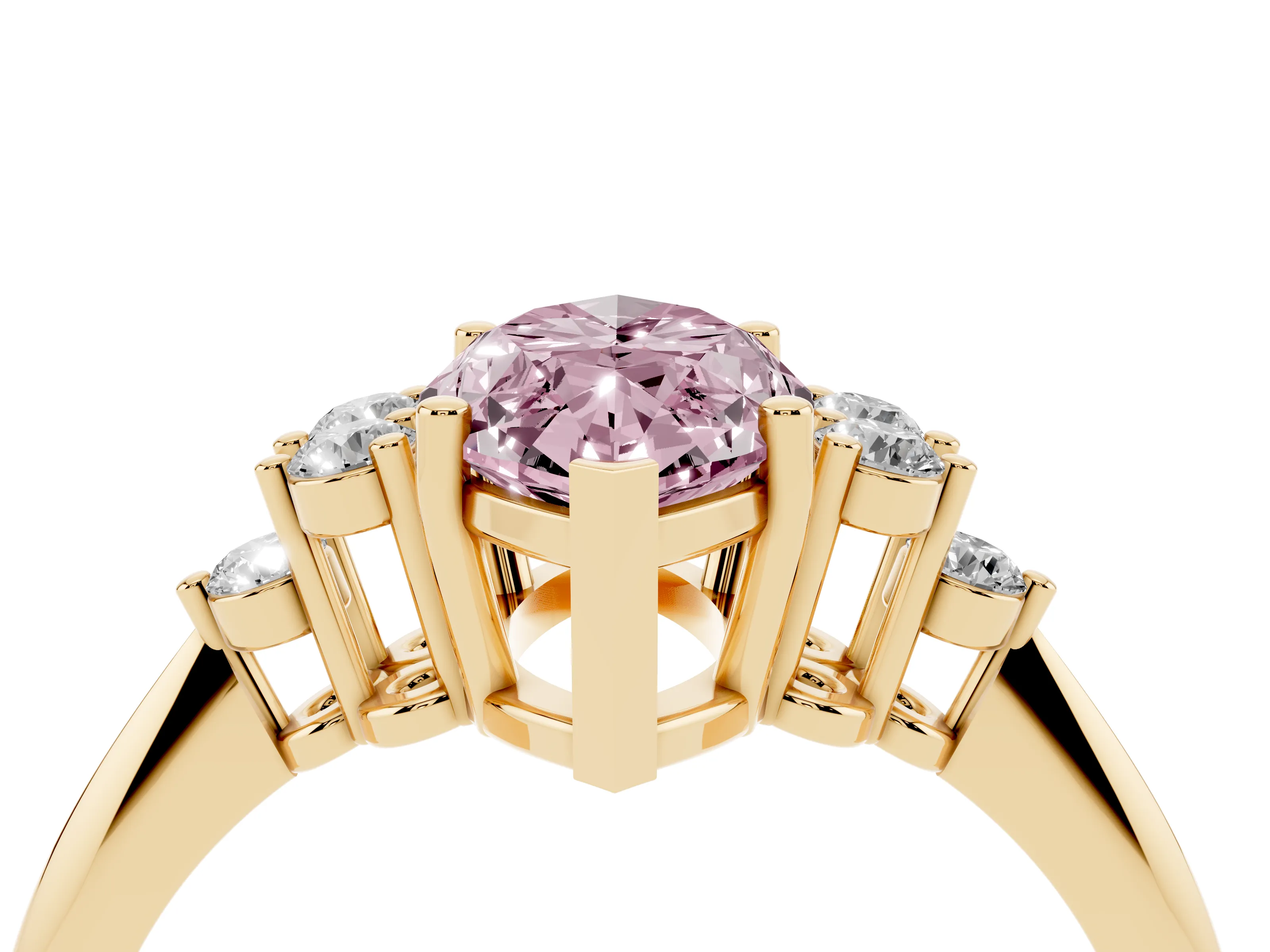 Fancy Pink Marquise Cut Diamond Cluster Ring Set in Yellow gold with Plain Band and Prong Setting