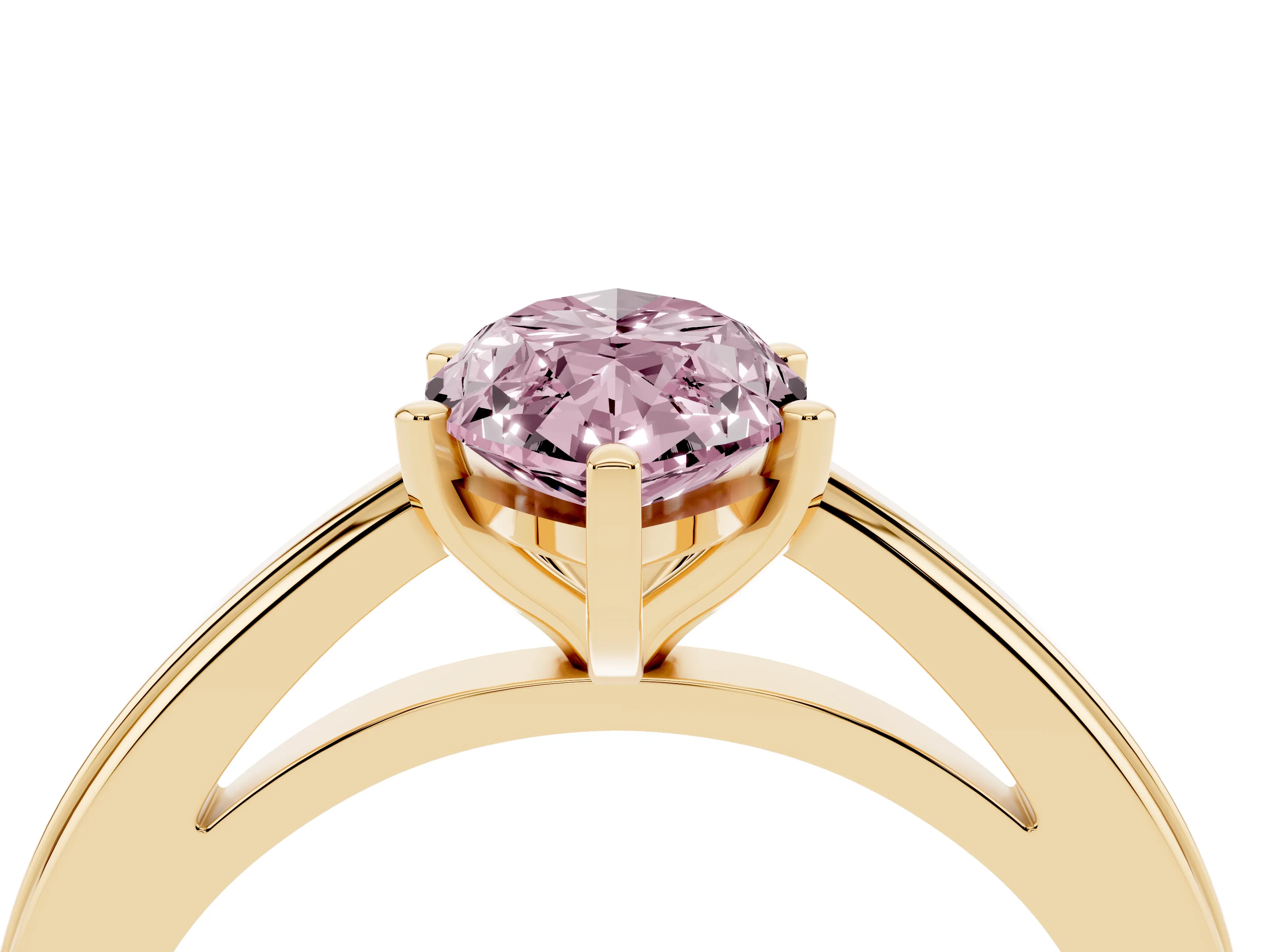 Fancy Pink Marquise Cut Diamond Solitaire Ring Set in Yellow gold with Prong Setting and Classic Band