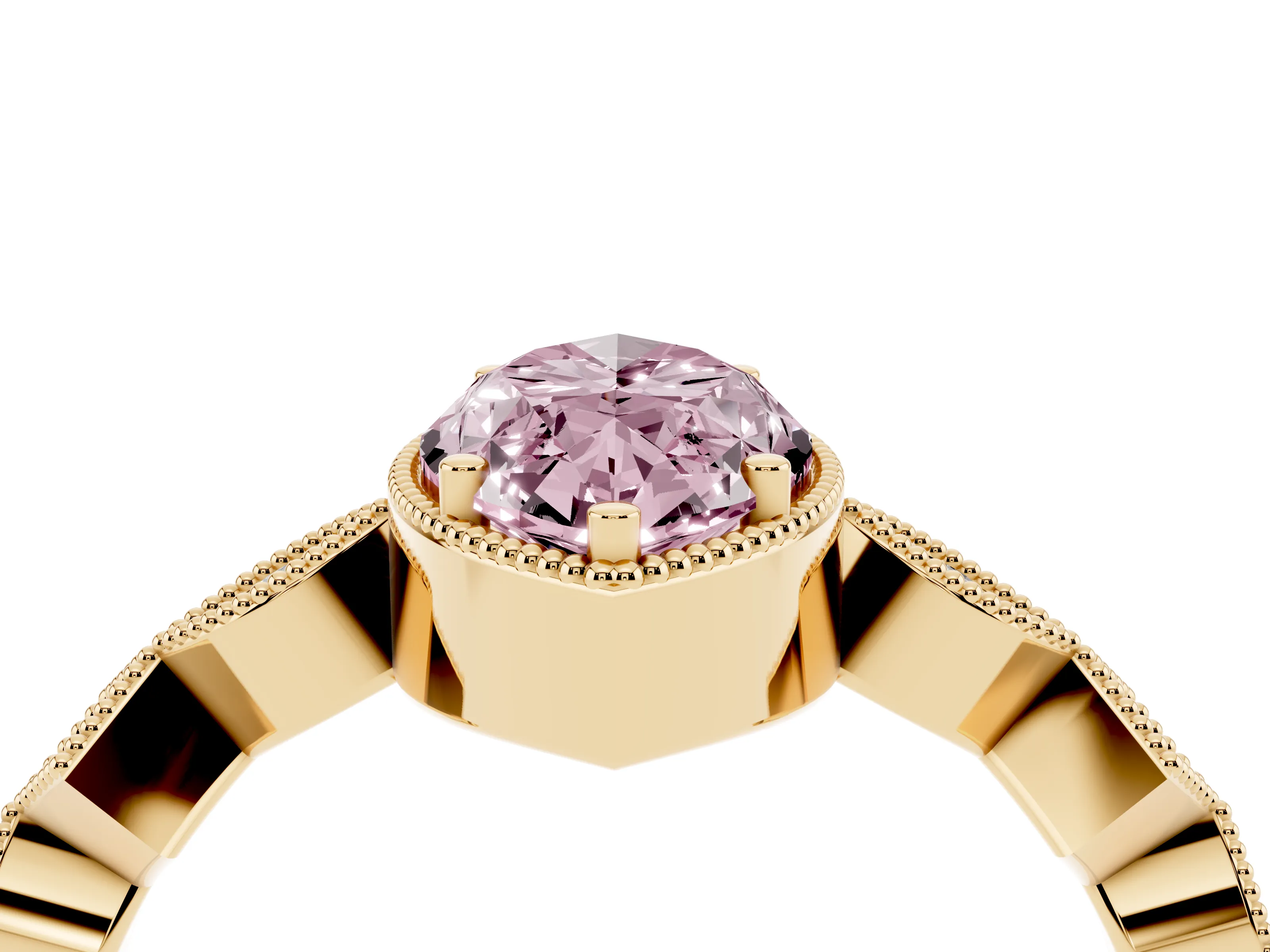 Fancy Pink Marquise Cut Diamond Milgrain Marquise Twist Band Ring Set in Yellow gold with Prong Setting
