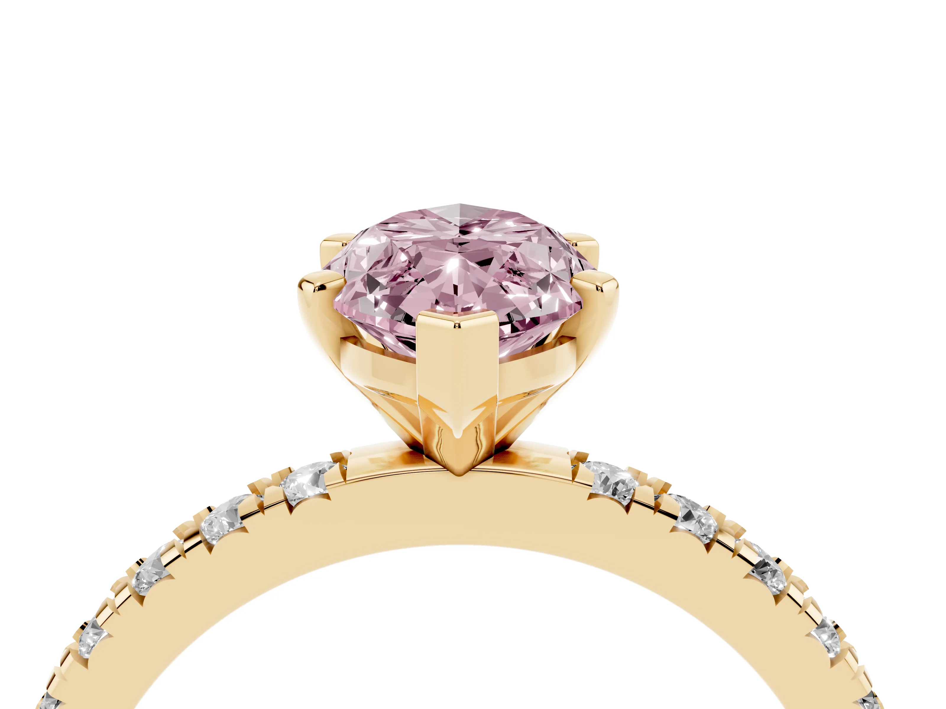 Fancy Pink Marquise Cut Diamond Pavé Band Solitaire Set in Yellow gold with Prong Setting