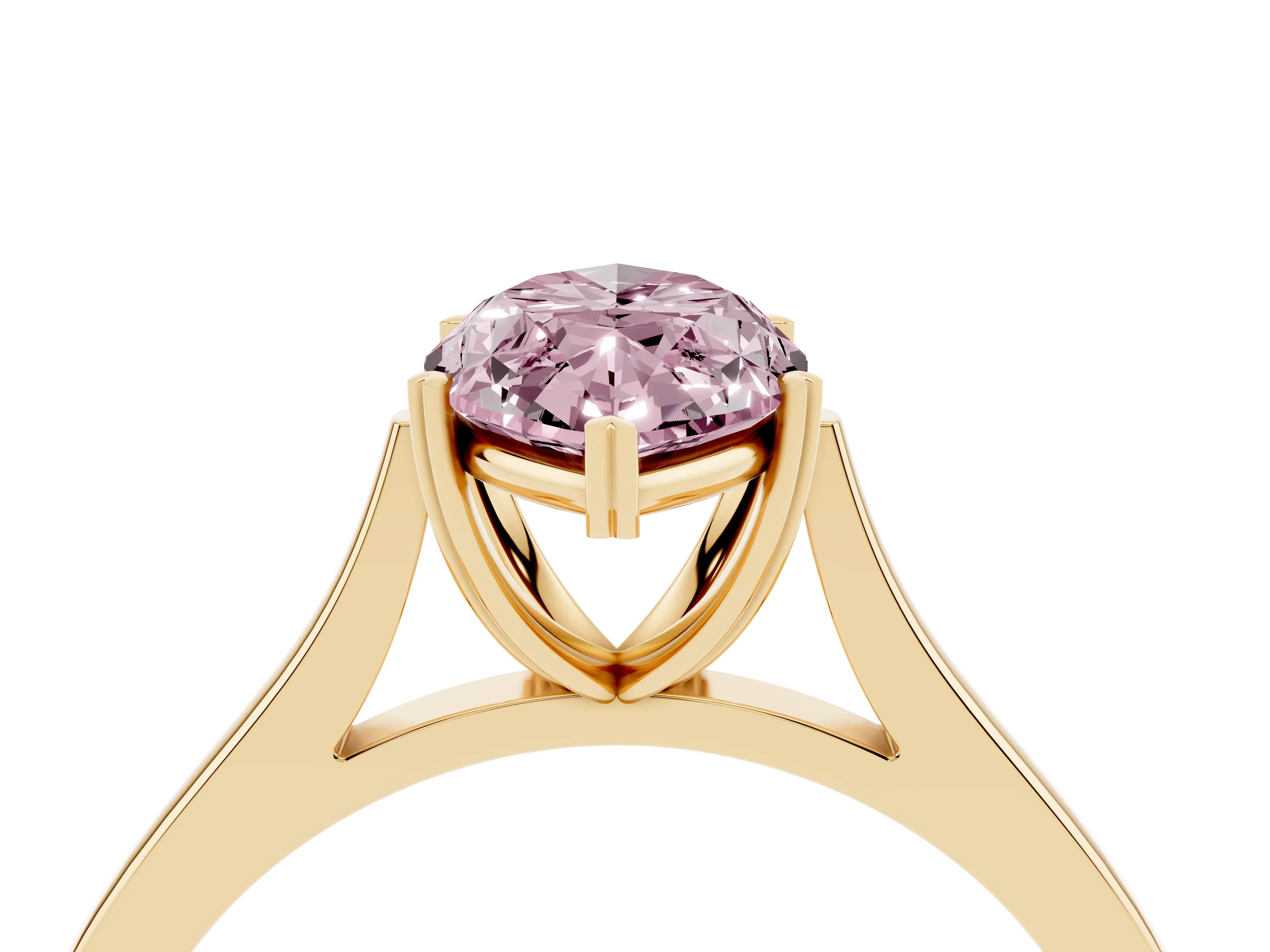 Fancy Pink Marquise Cut Diamond Solitaire Heart Prong Engagement Ring Set in Yellow gold with Tapered Band