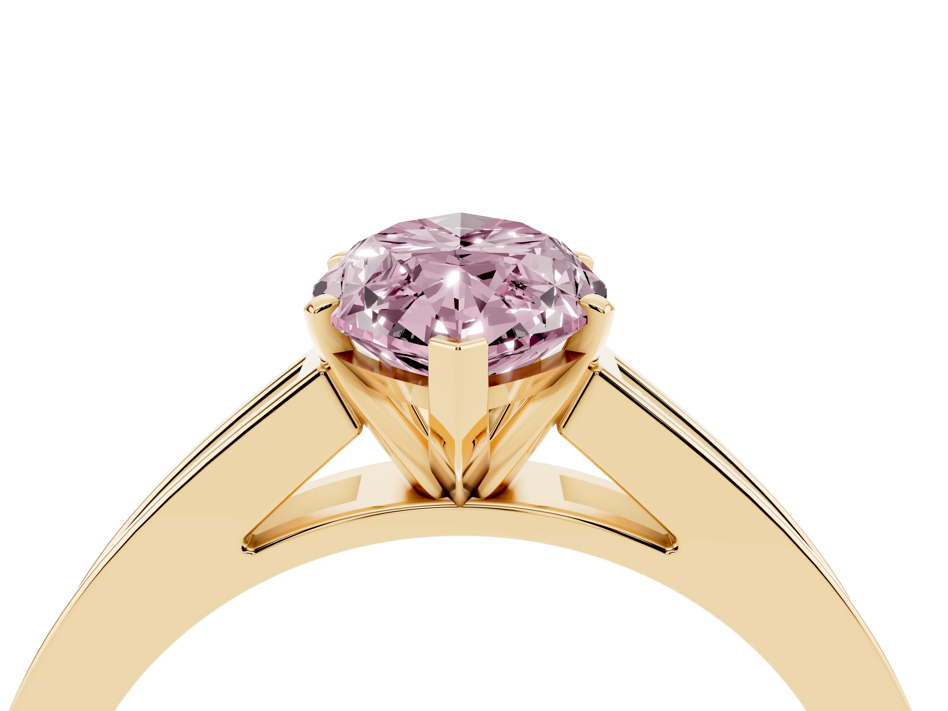 Fancy Pink Marquise Cut Diamond Solitaire Ring Set in Yellow gold with Channel-Set Band and Prong Setting