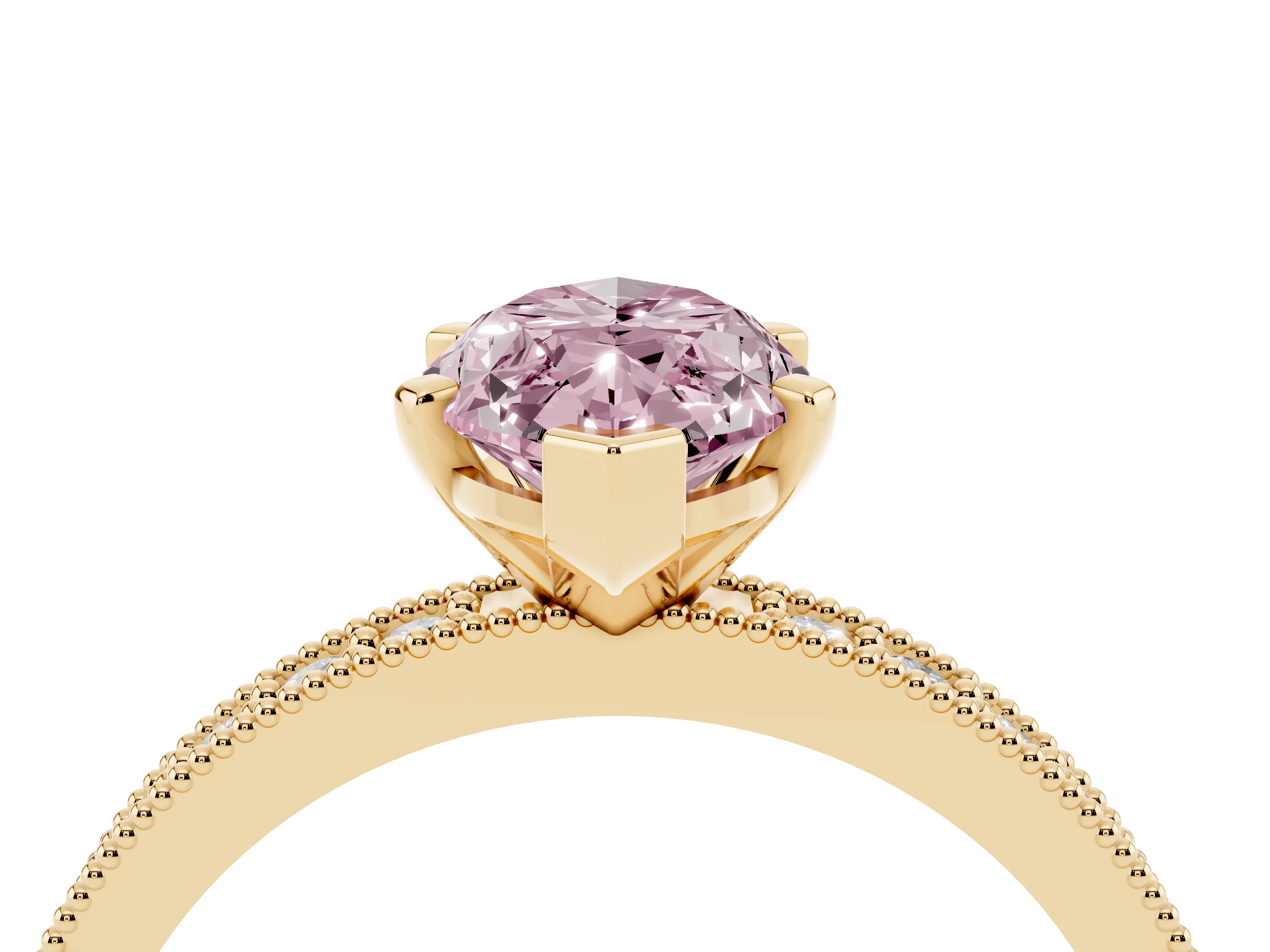 Marquise Milgrain Pavé Engagement Ring Setting for a Fancy Pink Lab-Grown Diamond | Yellow Gold