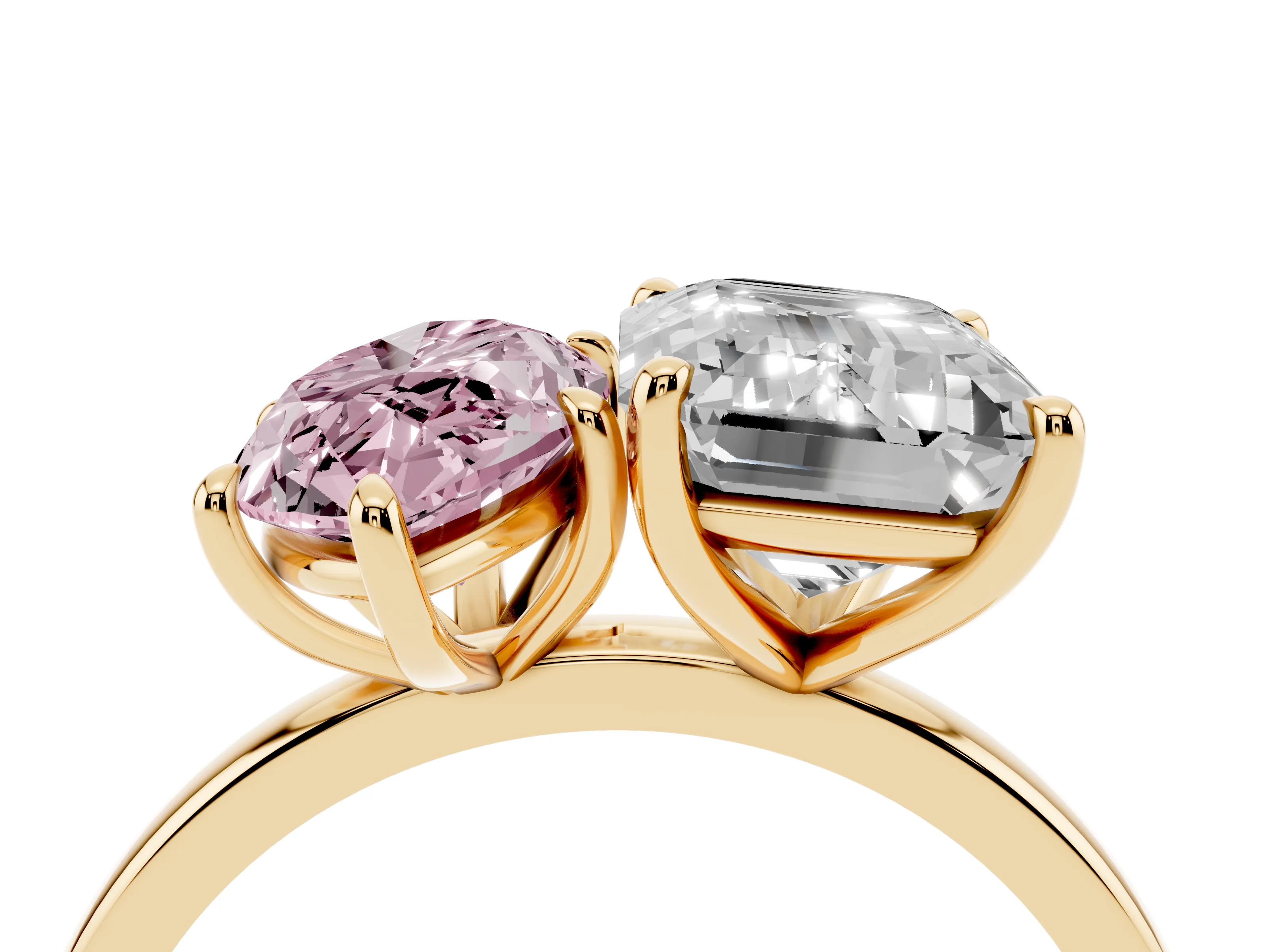 Fancy Pink Marquise Cut and Emerald Cut Toi Moi Ring Set in Yellow gold with Prong Setting