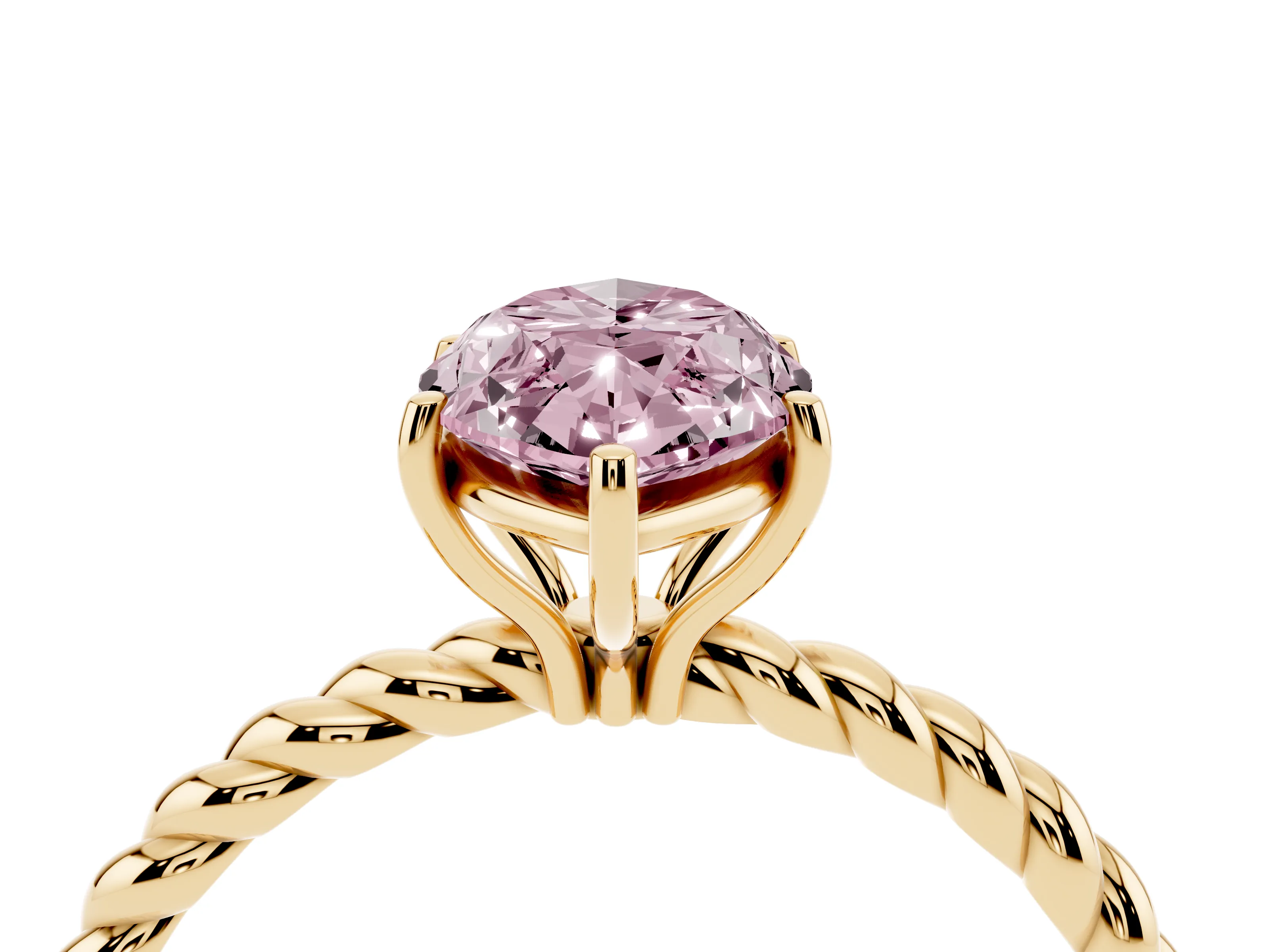 Fancy Pink Marquise Cut Diamond Solitaire Ring Set in Yellow gold with Twist Band and Prong Setting
