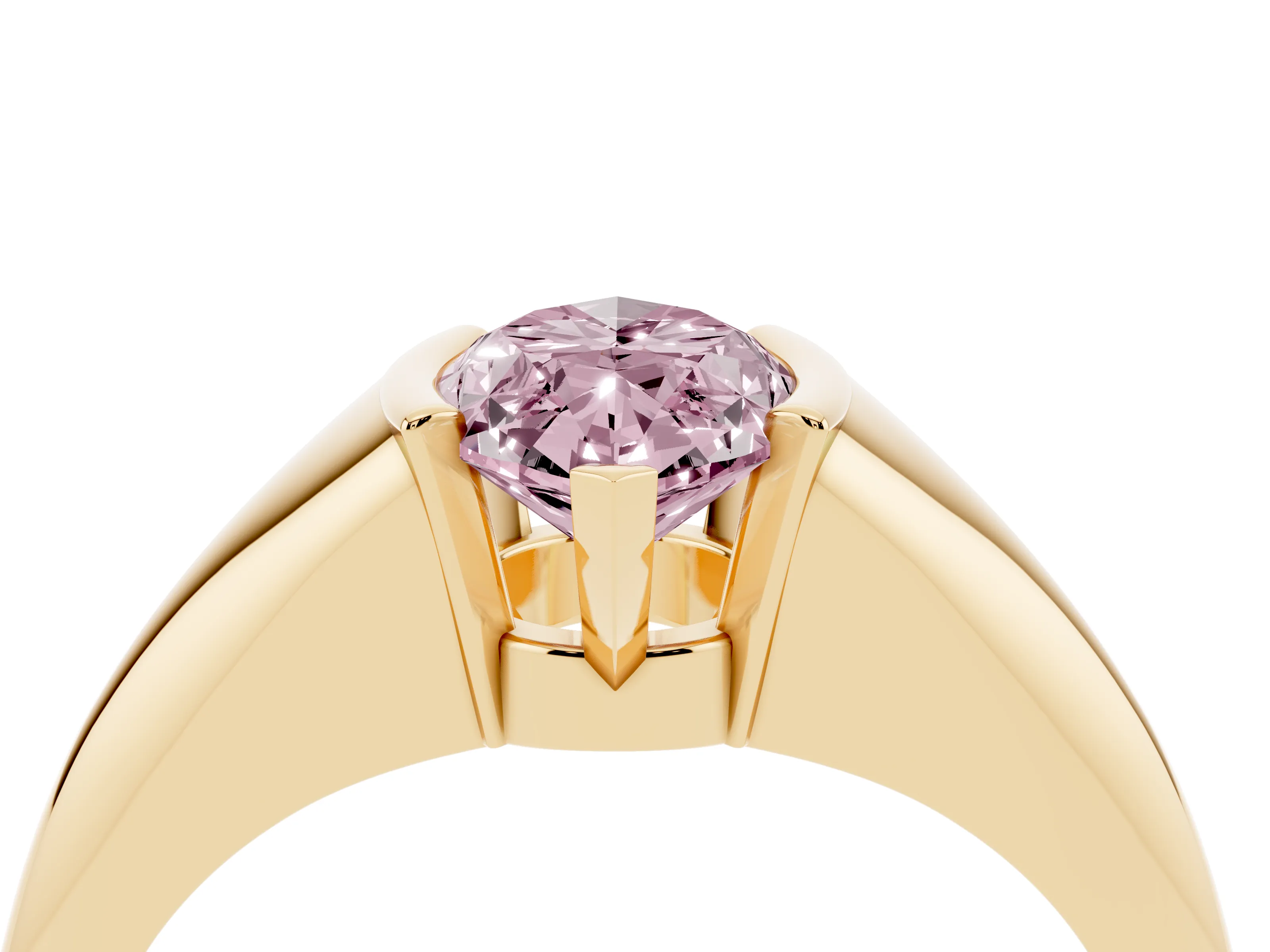Fancy Pink Marquise Cut Diamond Solitaire Tension Set Ring Set in Yellow gold
