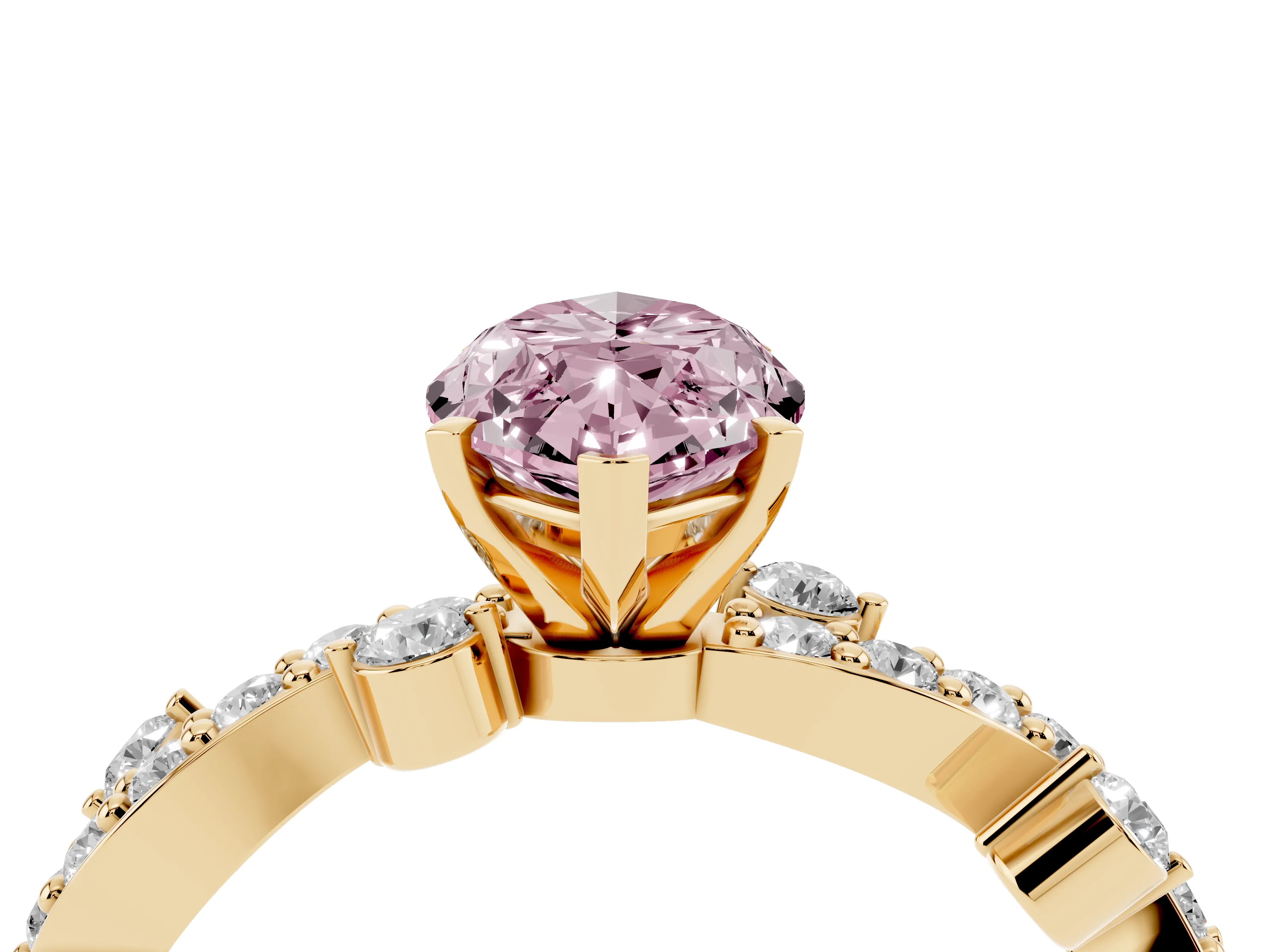 Fancy Pink Marquise Cut Diamond Solitaire Twisted Band Set in Yellow gold with Pavé Setting