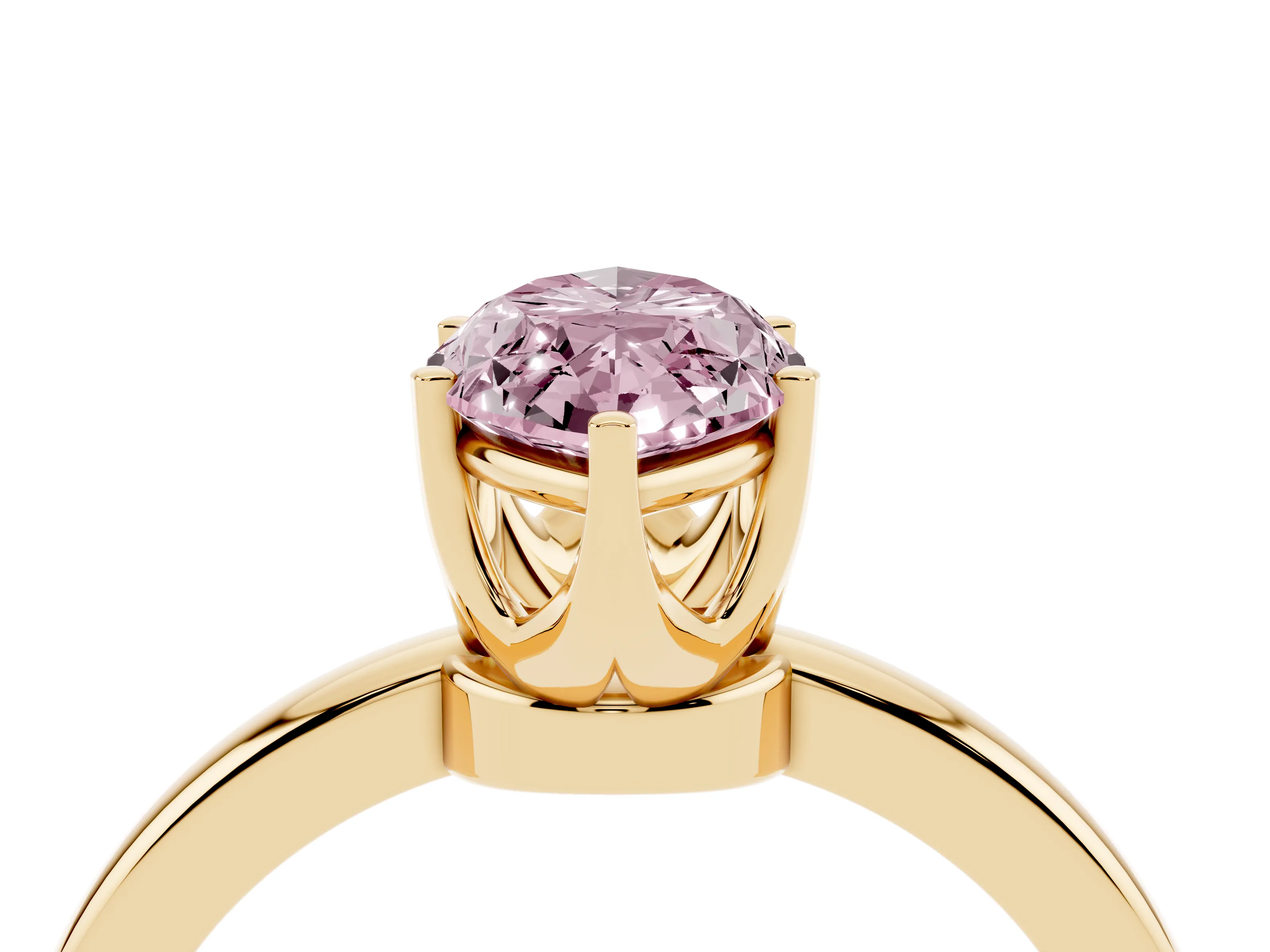 Fancy Pink Marquise Cut Diamond Solitaire Ring Set in Yellow gold with Raised Prong Setting on a Classic Band